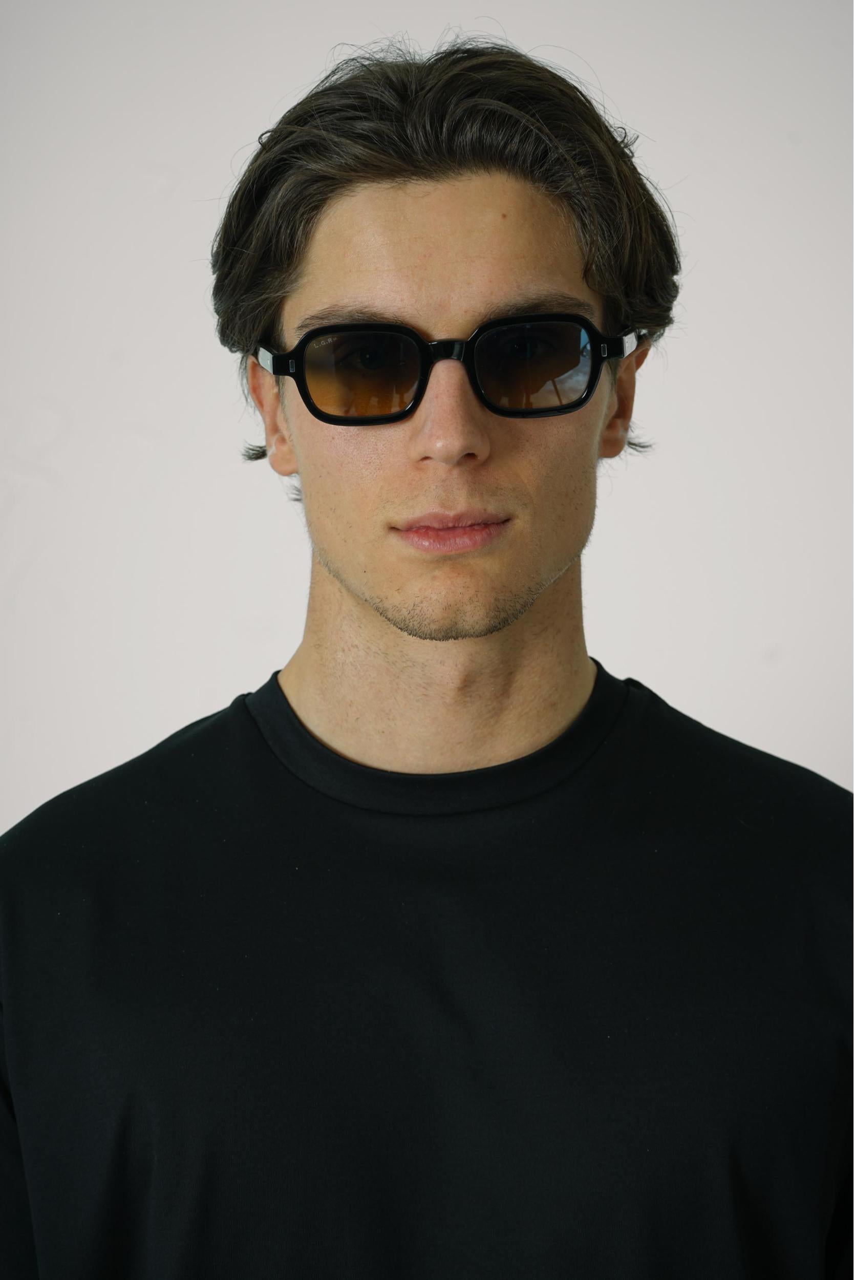 L.G.R Marrakech Bold Black Crystal Sunglasses Yellow Gradient