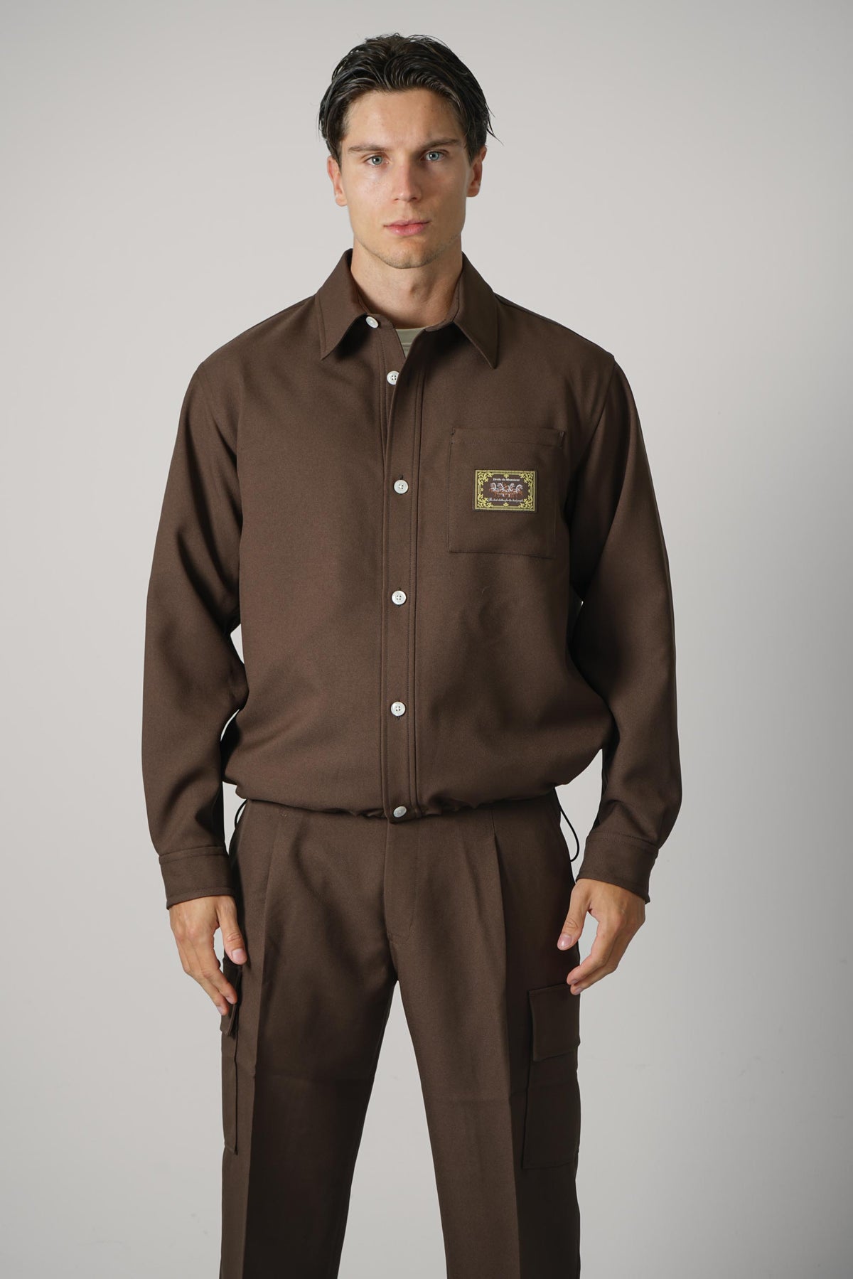 Drôle de Monsieur Elasticated Hem Shirt – Brown
