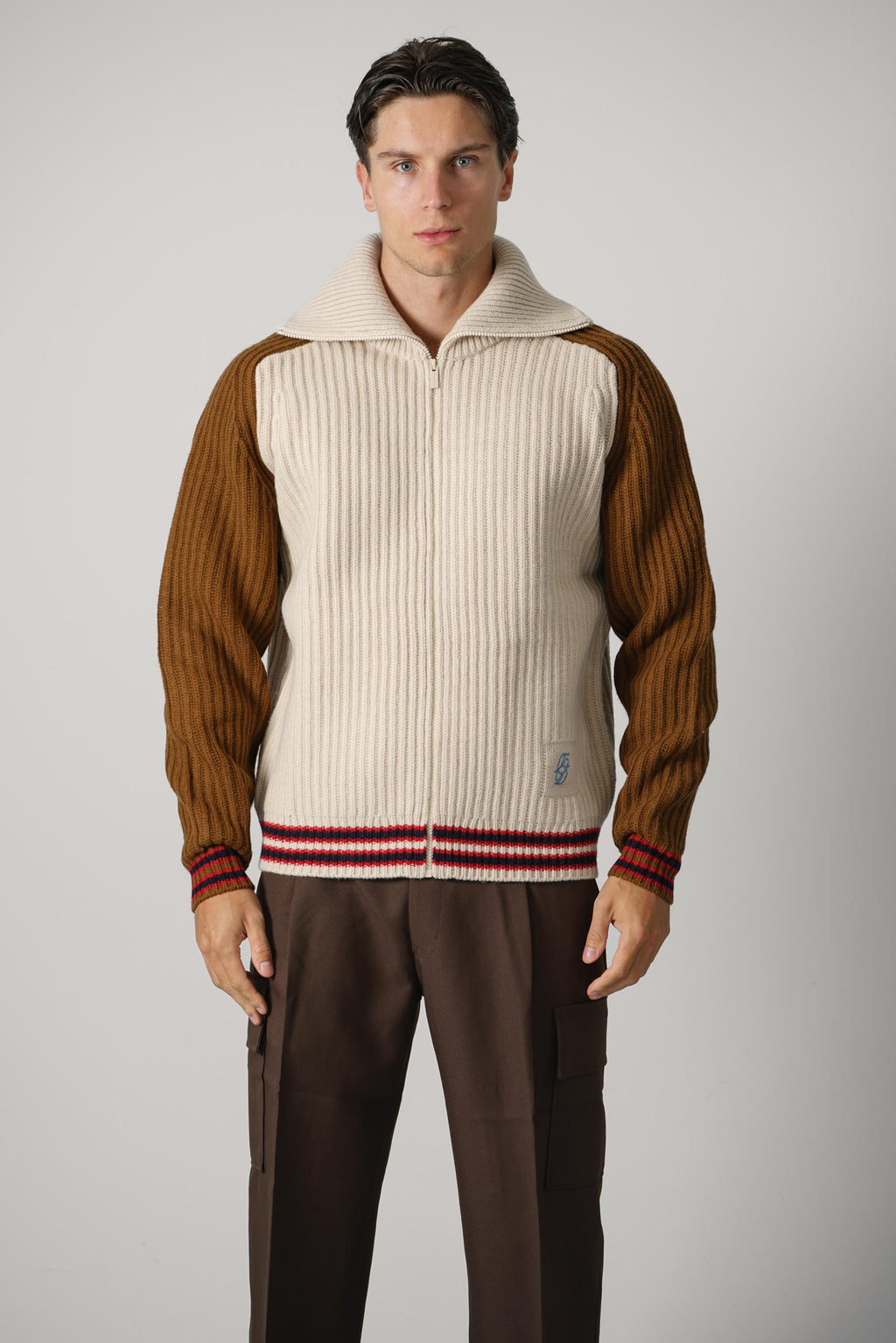 Drôle de Monsieur Zipped Cardigan Sherpa Collar D Mirror – Off White