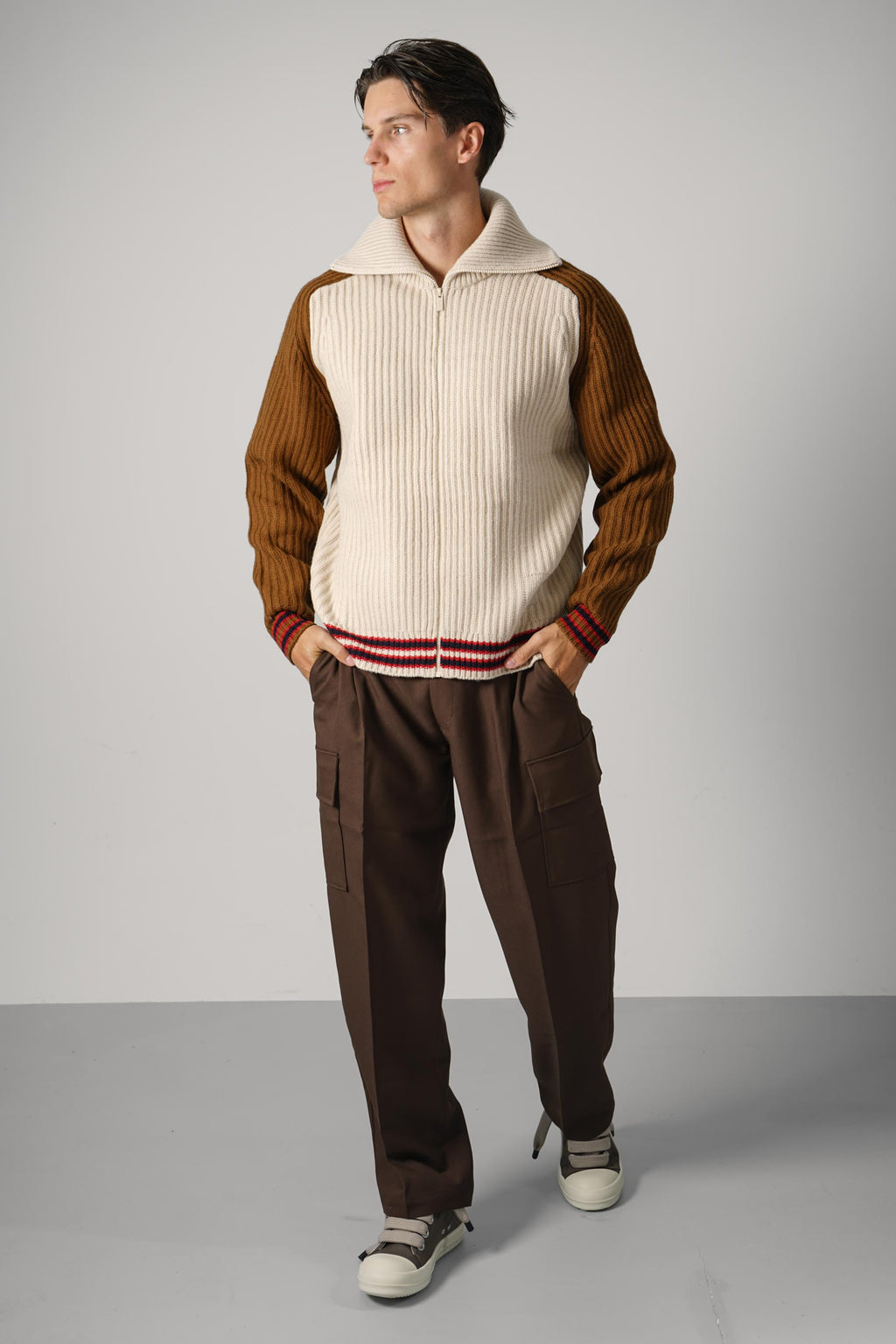 Drôle de Monsieur Zipped Cardigan Sherpa Collar D Mirror – Off White
