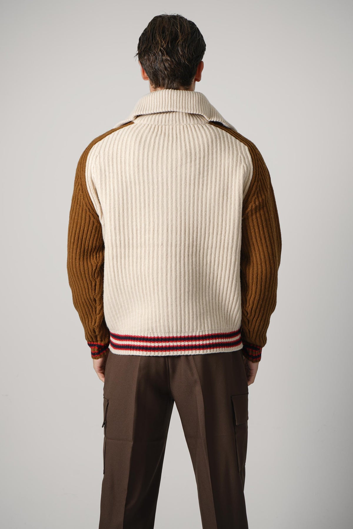 Drôle de Monsieur Zipped Cardigan Sherpa Collar D Mirror – Off White