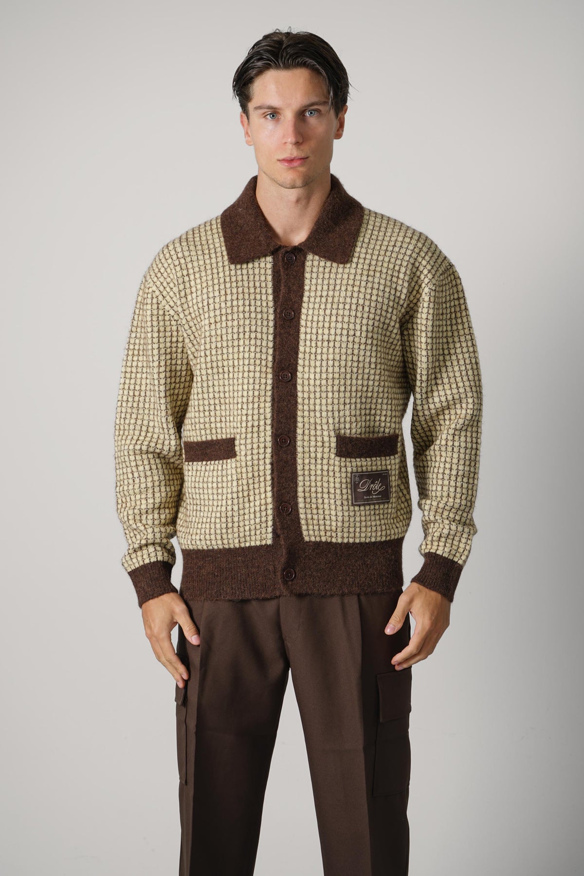 Drôle de Monsieur Waffle Knitwear Cardigan Drôle Patch – Yellow