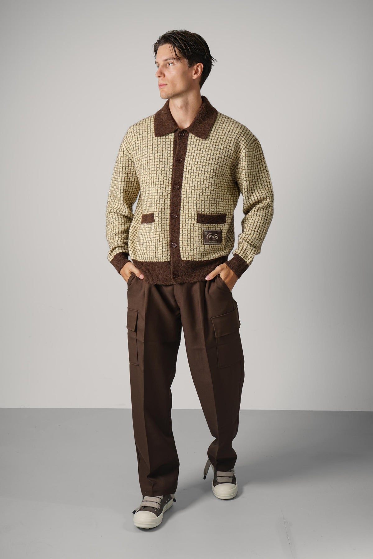 Drôle de Monsieur Waffle Knitwear Cardigan Drôle Patch – Yellow
