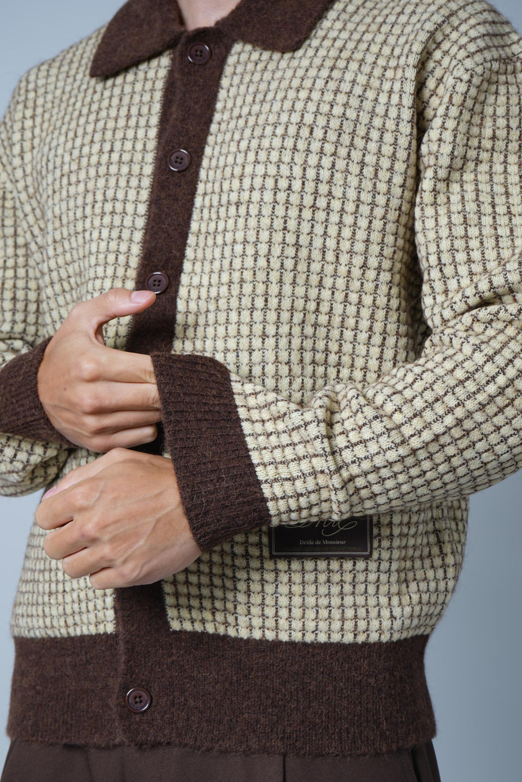 Drôle de Monsieur Waffle Knitwear Cardigan Drôle Patch – Yellow