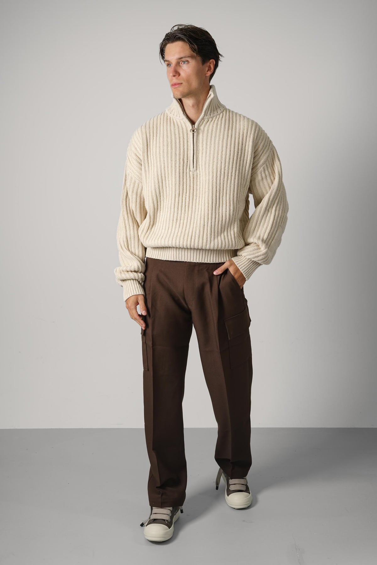 Bram's Fruit Fisherman Quarter Zip Knit – Beige