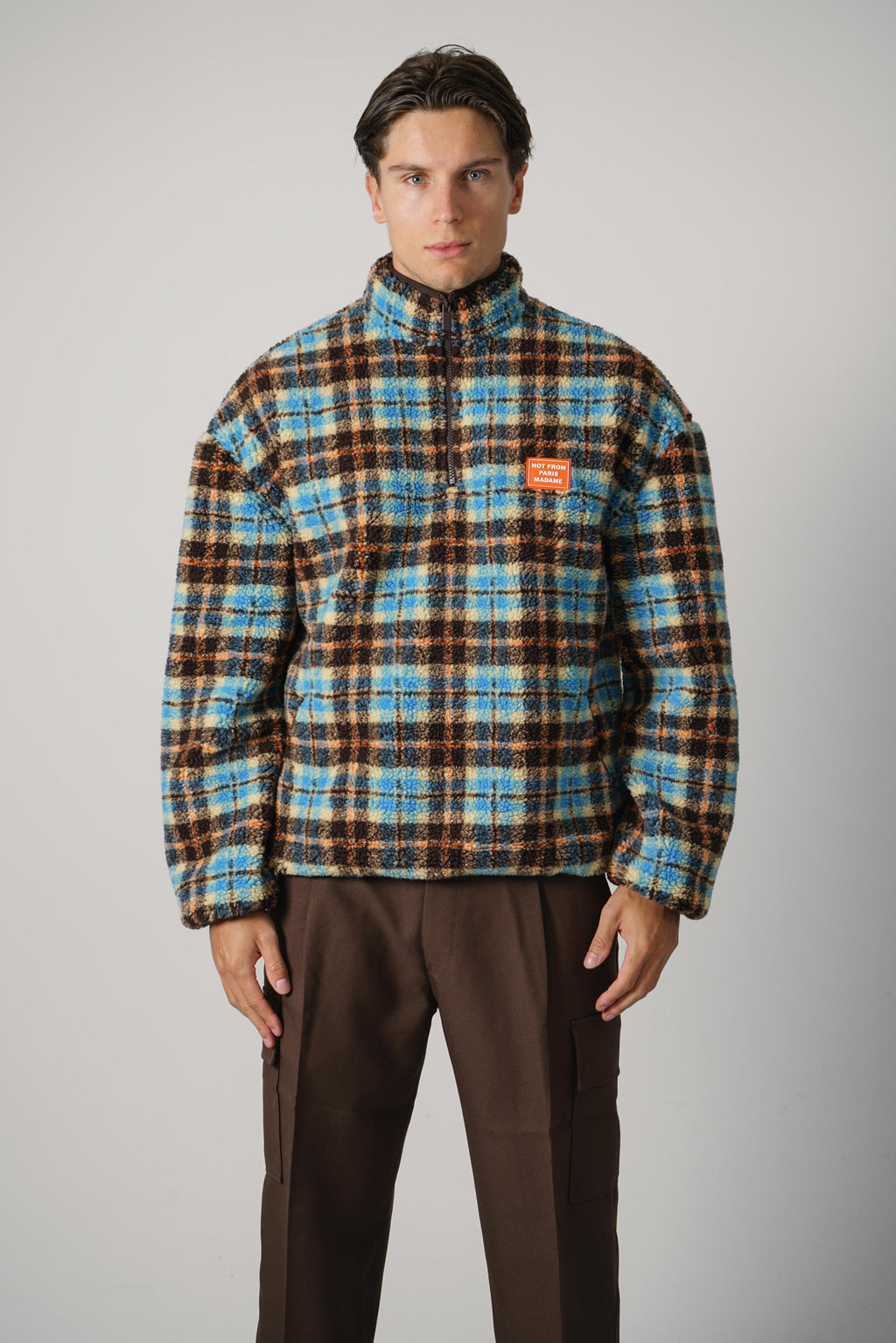 Drôle de Monsieur Checked Sherpa Half Zipped Jacket – Multicolor