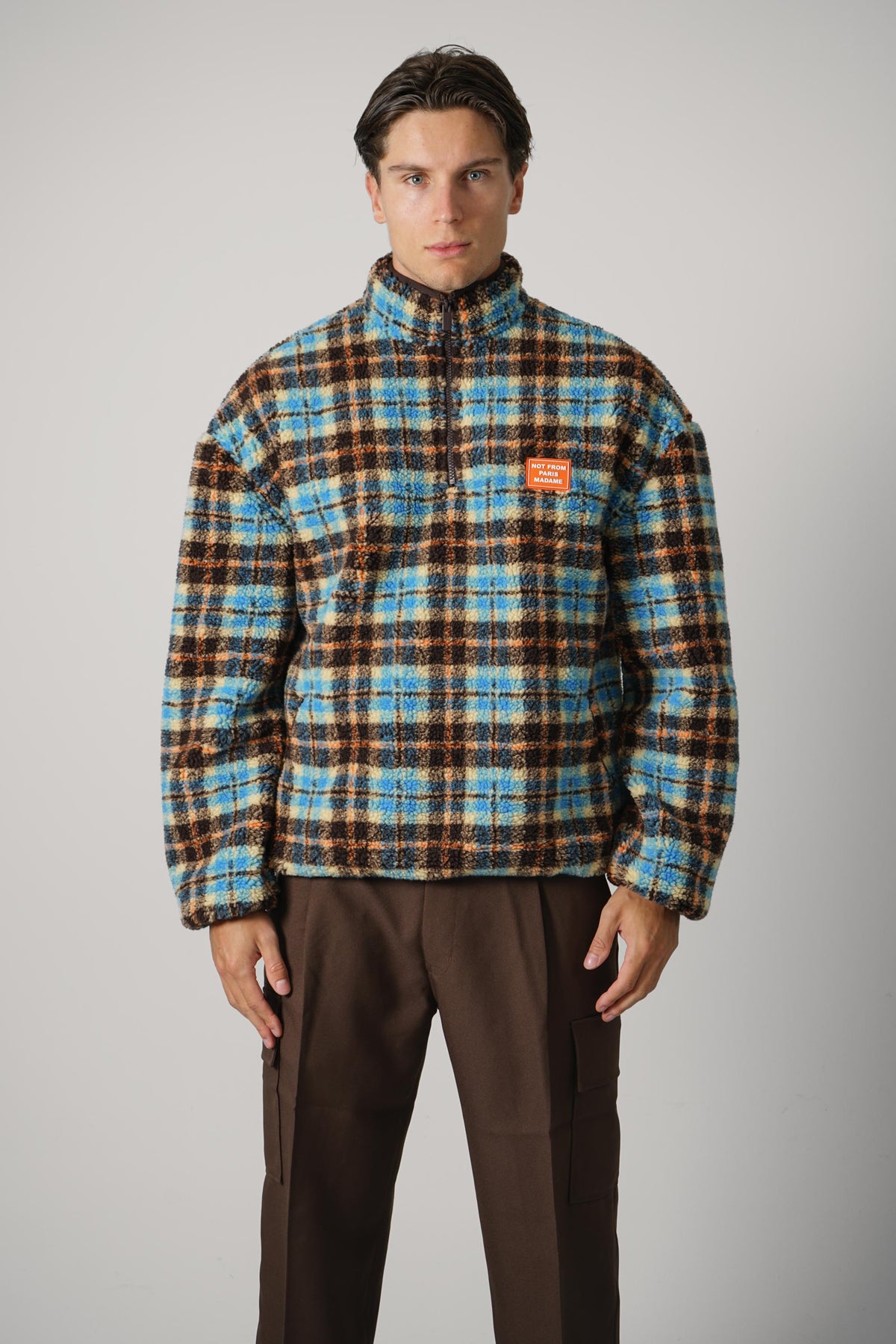 Drôle de Monsieur Checked Sherpa Half Zipped Jacket – Multicolor