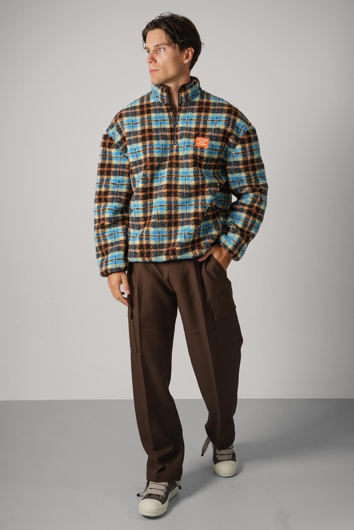 Drôle de Monsieur Checked Sherpa Half Zipped Jacket – Multicolor