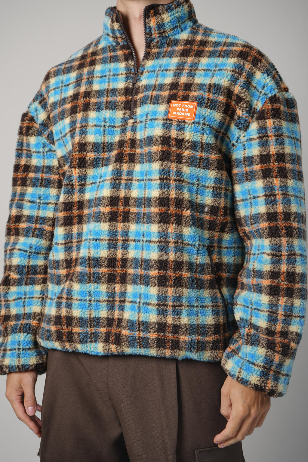 Drôle de Monsieur Checked Sherpa Half Zipped Jacket – Multicolor