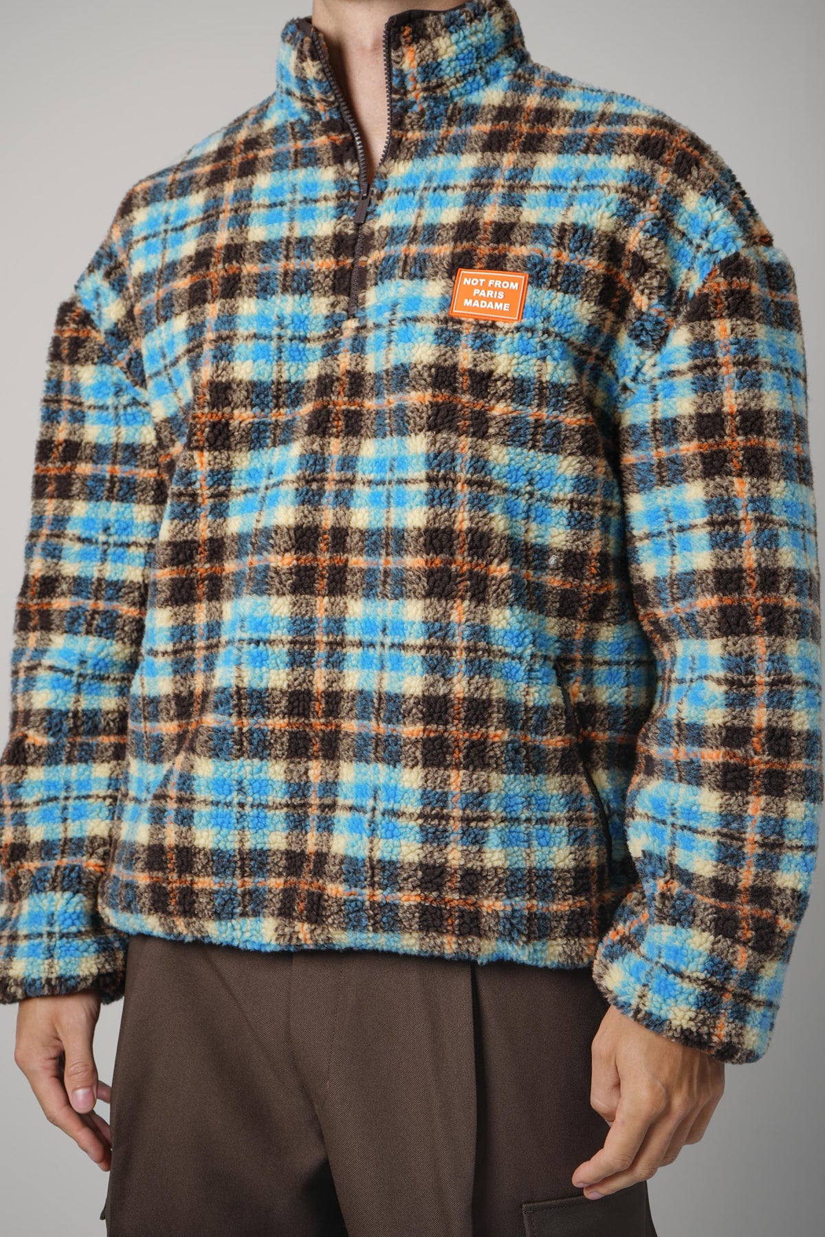 Drôle de Monsieur Checked Sherpa Half Zipped Jacket – Multicolor