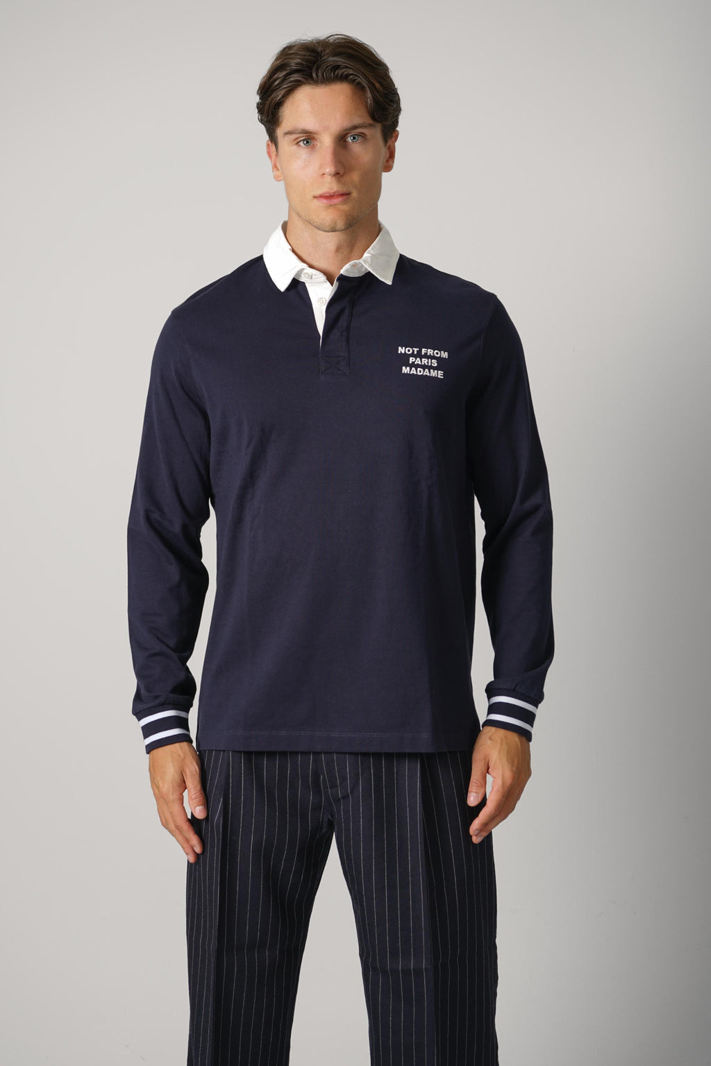 Drôle de Monsieur Slogan Longsleeve Polo – Navy