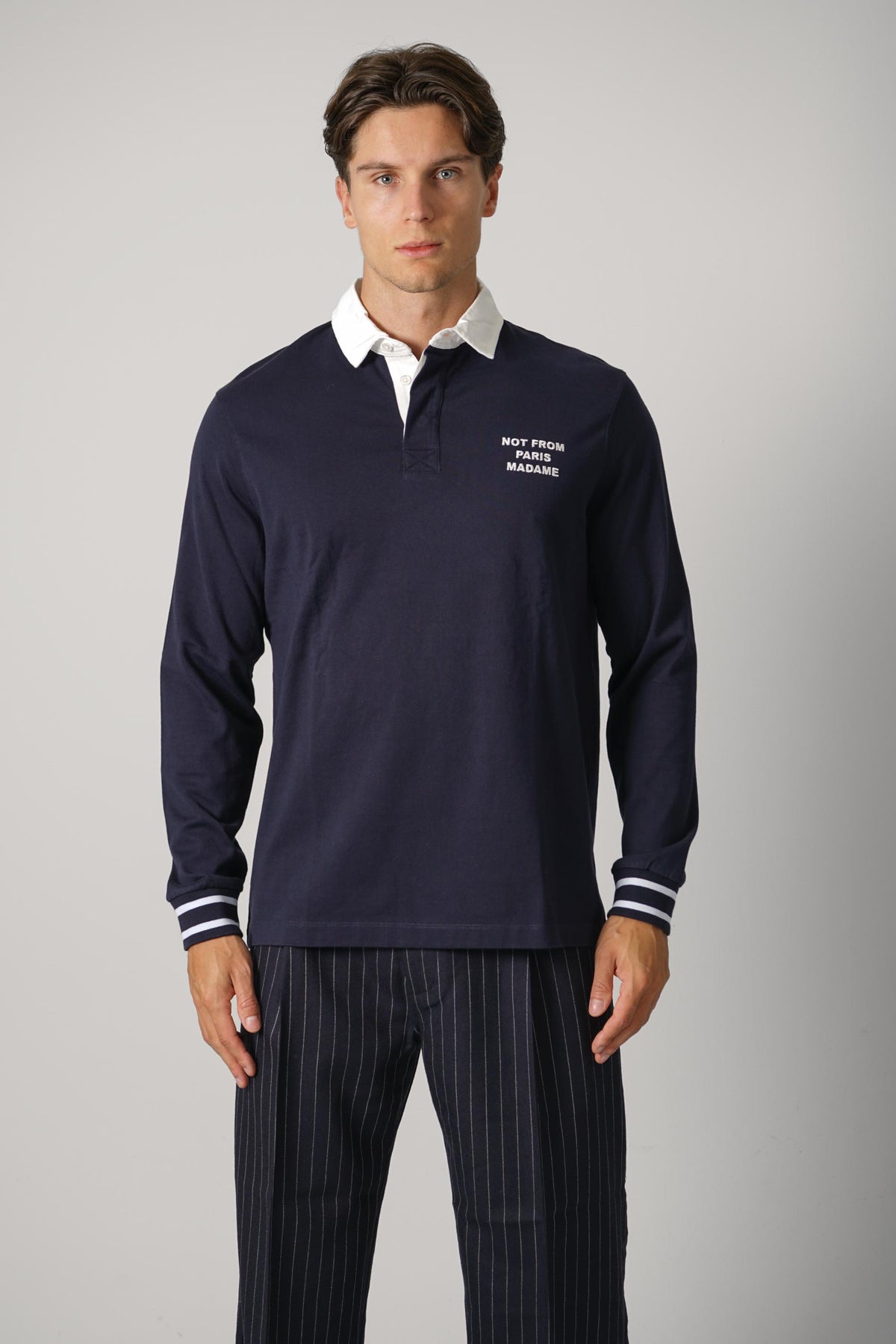 Drôle de Monsieur Slogan Longsleeve Polo – Navy