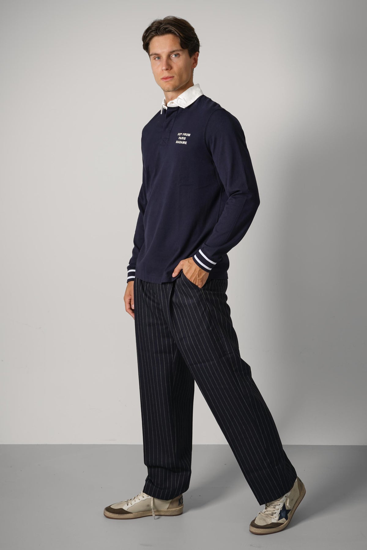 Drôle de Monsieur Slogan Longsleeve Polo – Navy