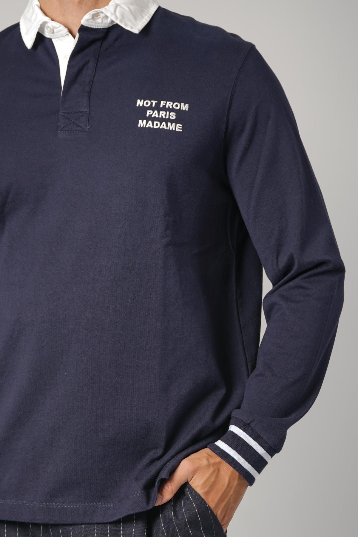 Drôle de Monsieur Slogan Longsleeve Polo – Navy