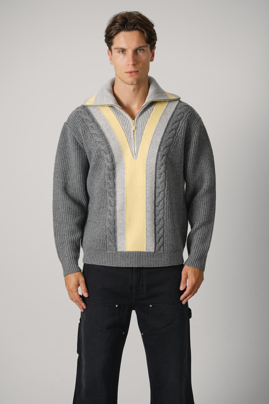Drôle de Monsieur Half Zipped Trucker Sweater – Grey
