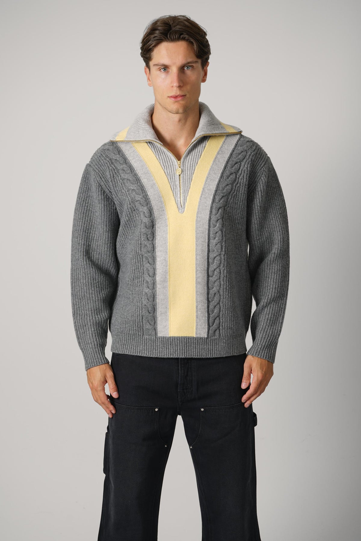 Drôle de Monsieur Half Zipped Trucker Sweater – Grey