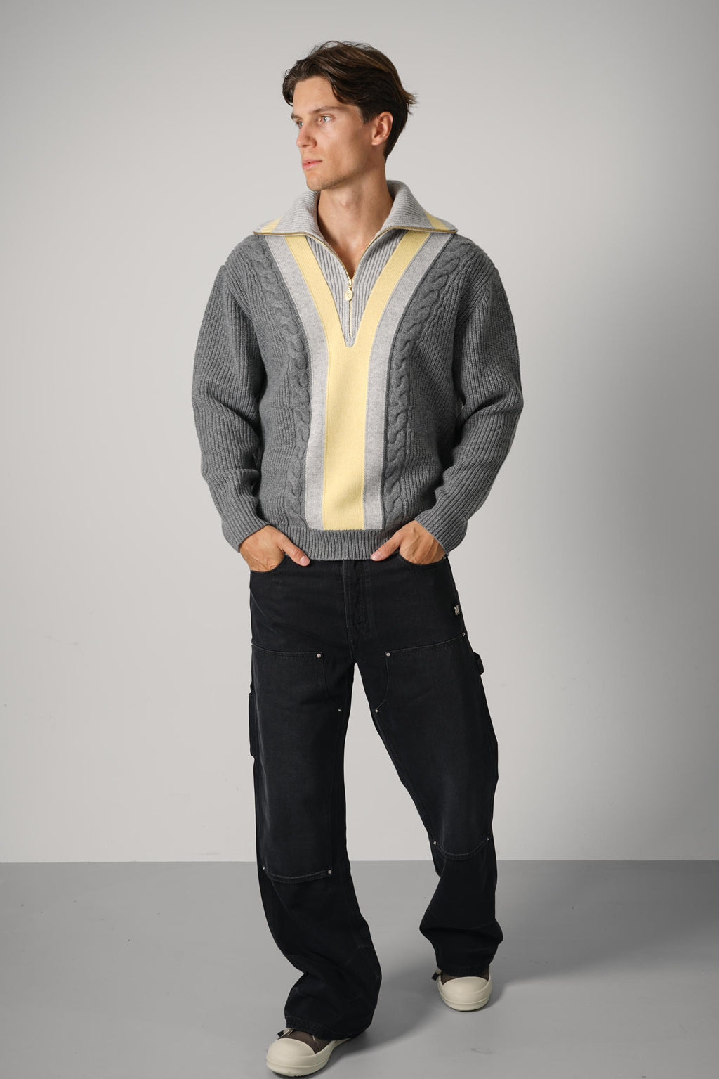 Drôle de Monsieur Half Zipped Trucker Sweater – Grey