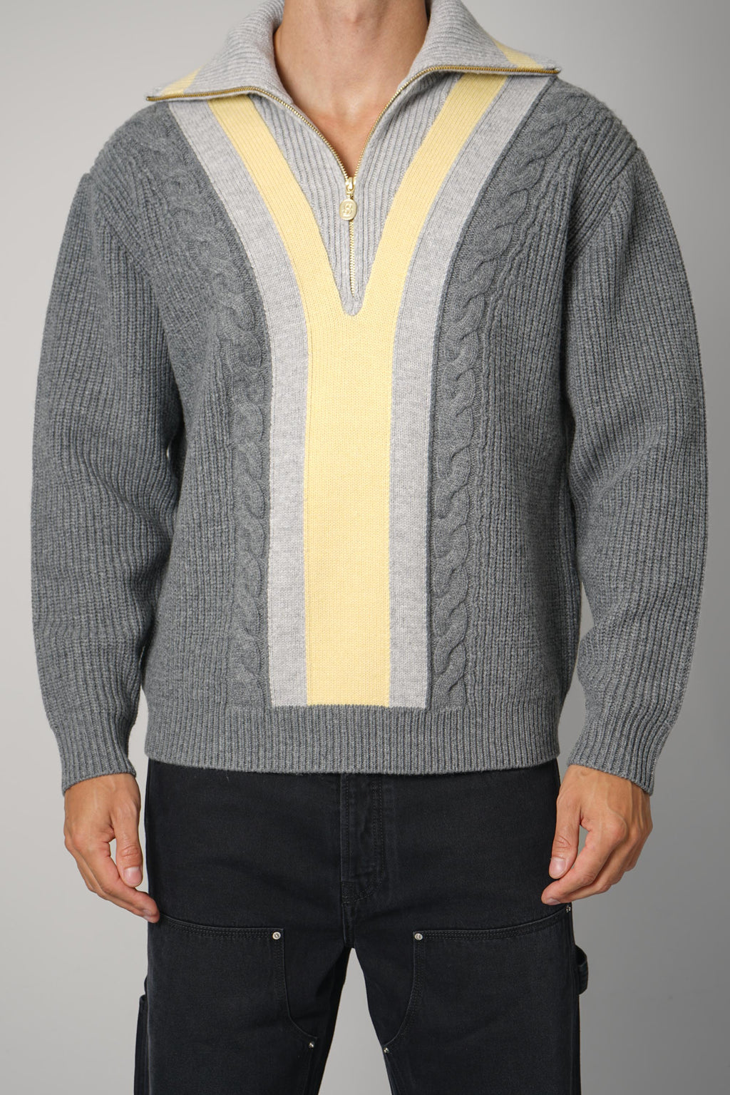 Drôle de Monsieur Half Zipped Trucker Sweater – Grey