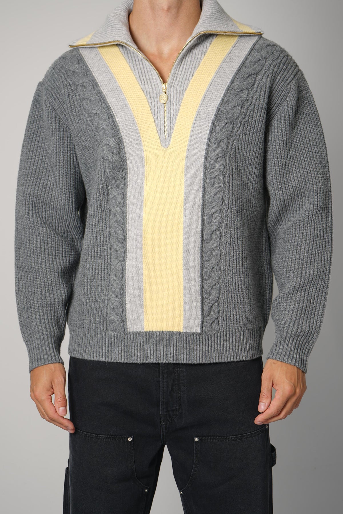 Drôle de Monsieur Half Zipped Trucker Sweater – Grey