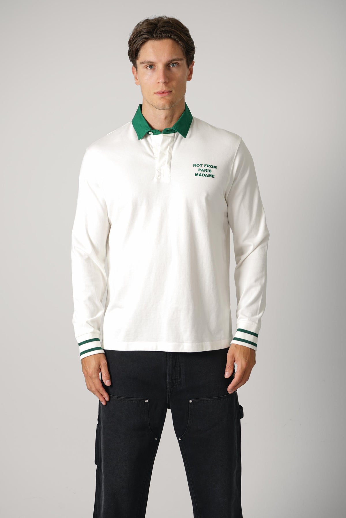 Drôle de Monsieur Slogan Longsleeve Polo – Off White