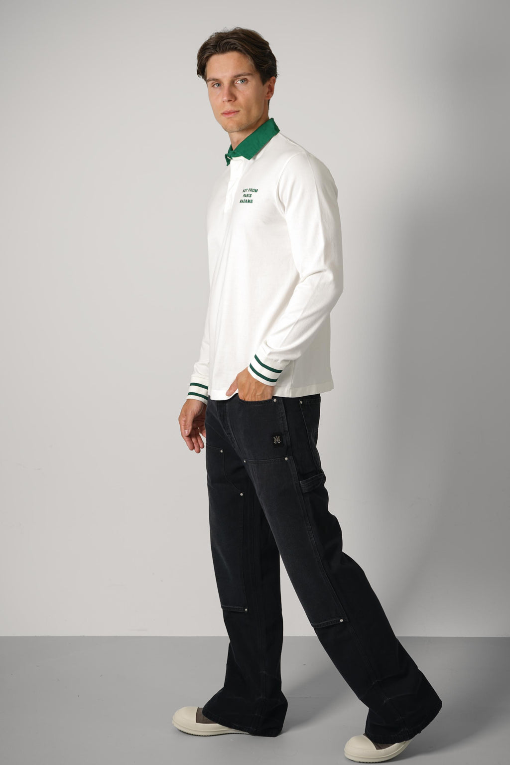 Drôle de Monsieur Slogan Longsleeve Polo – Off White
