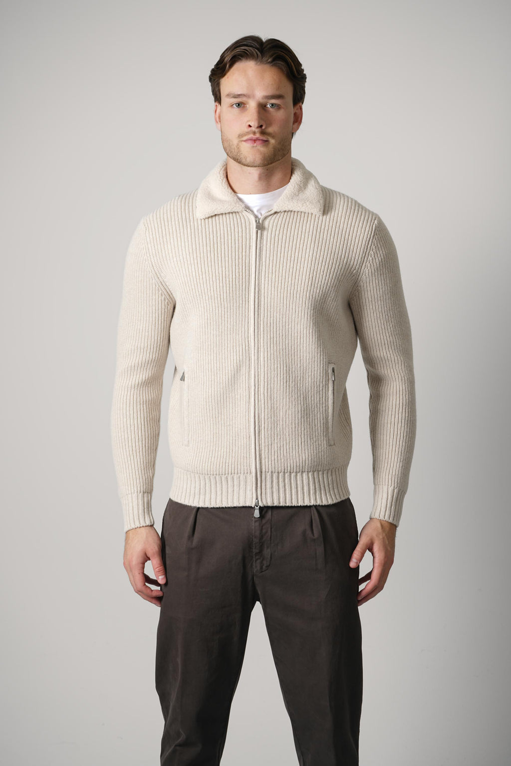 Gran Sasso Jacket Zip C/ Montone – Beige