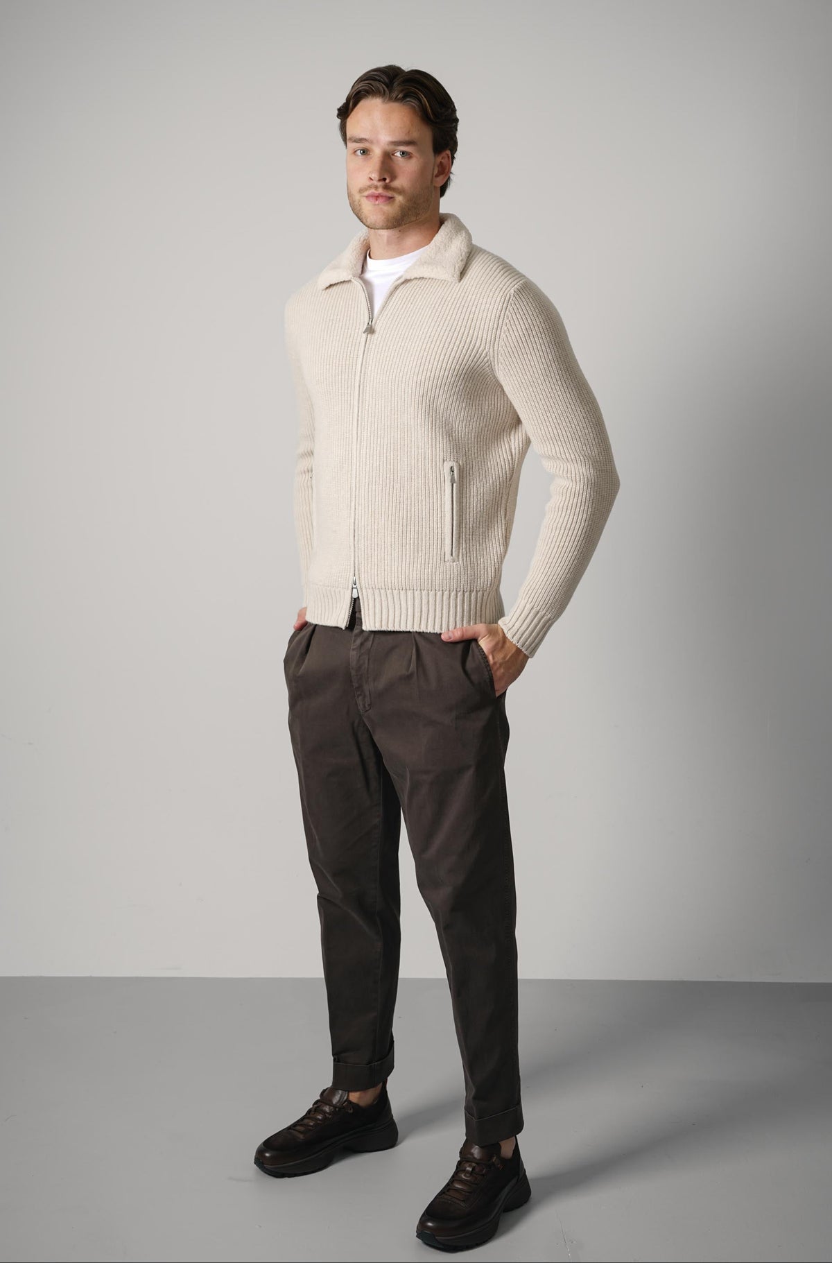 Gran Sasso Jacket Zip C/ Montone – Beige