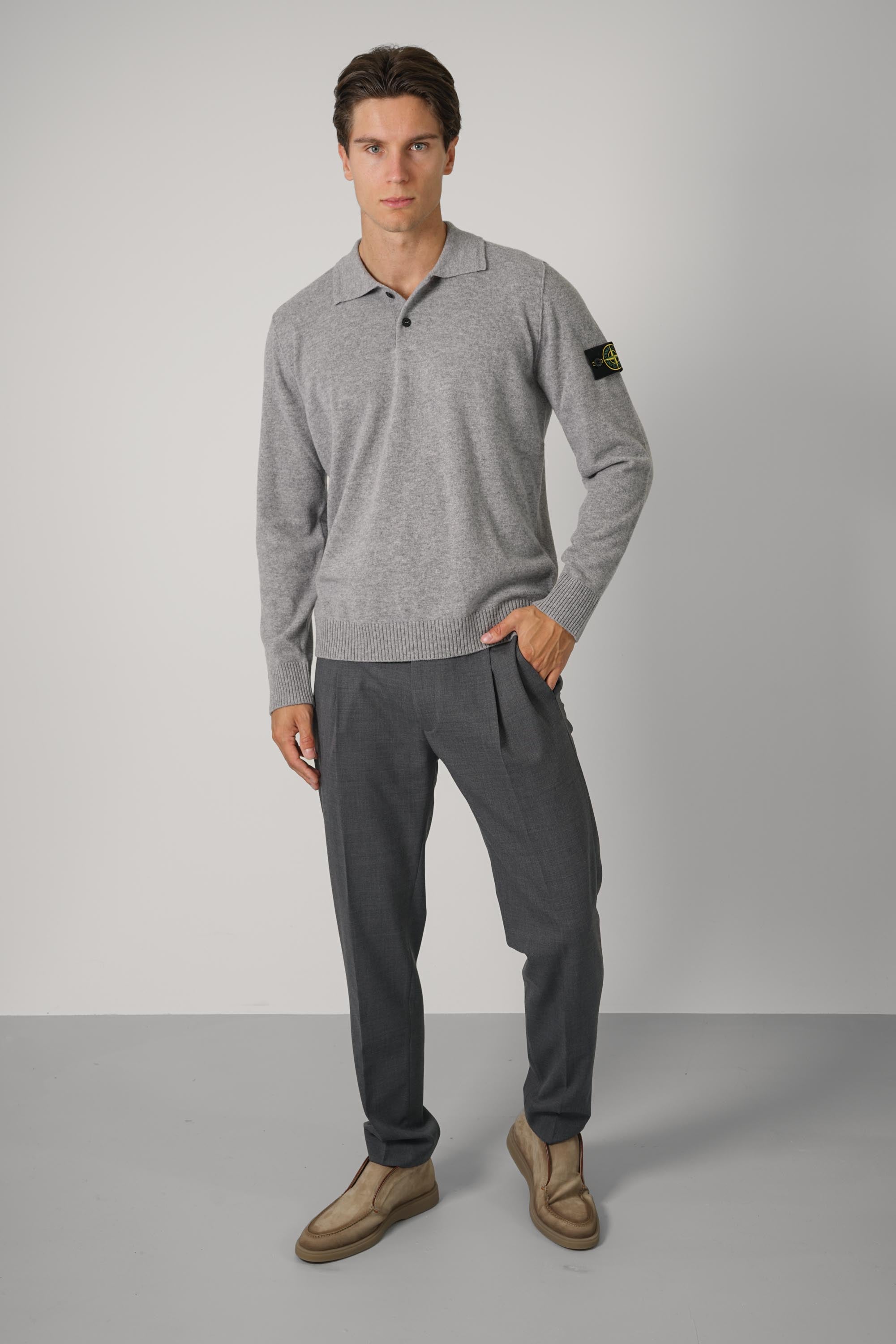 Longsleeve Polo – Grey Melange (5100018)