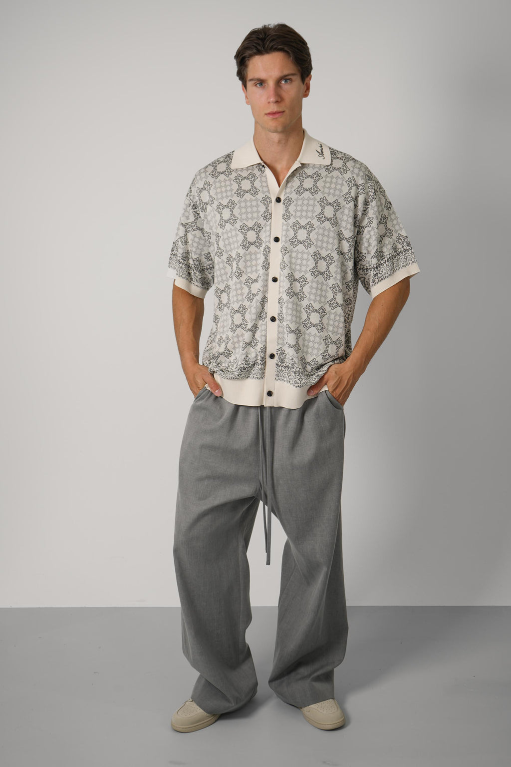 Ma Quad Check Mesh Knit Shirt – Alabaster