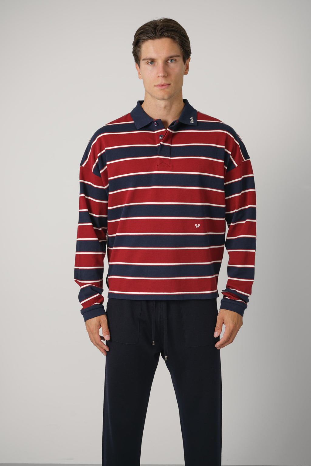 Fontaine Striped LS Polo Shirt – Bordeaux / Blue / White