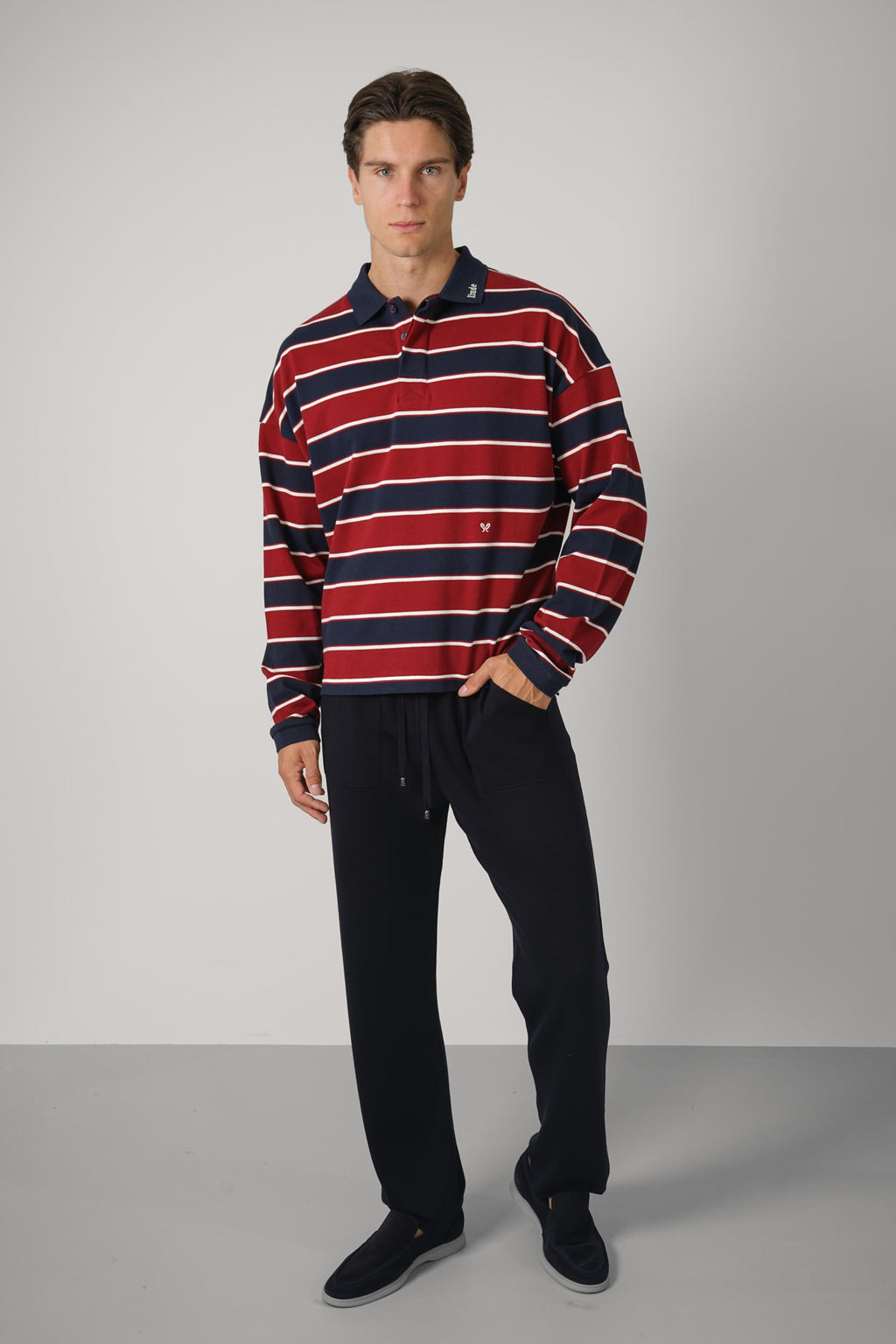 Fontaine Striped LS Polo Shirt – Bordeaux / Blue / White