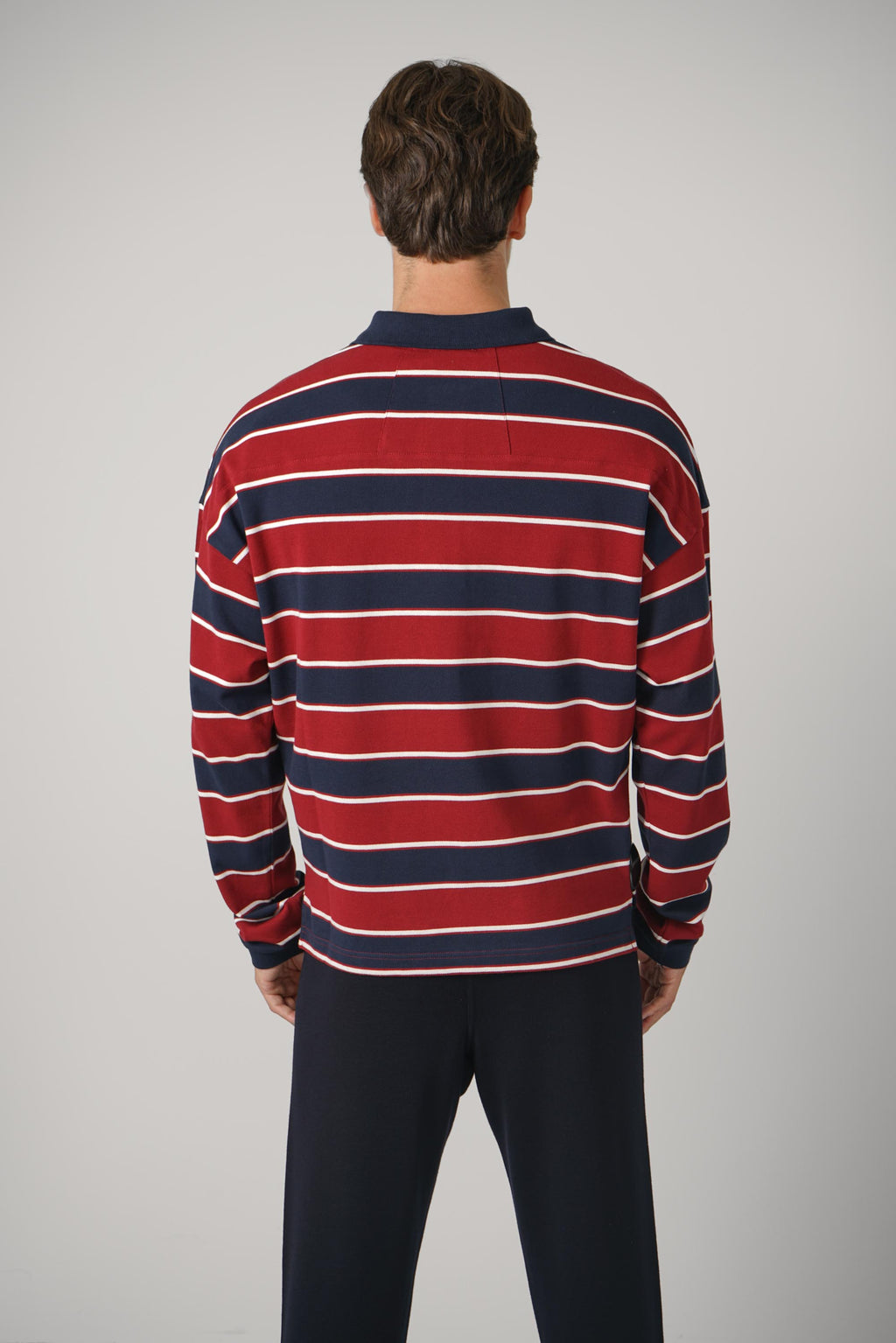 Fontaine Striped LS Polo Shirt – Bordeaux / Blue / White