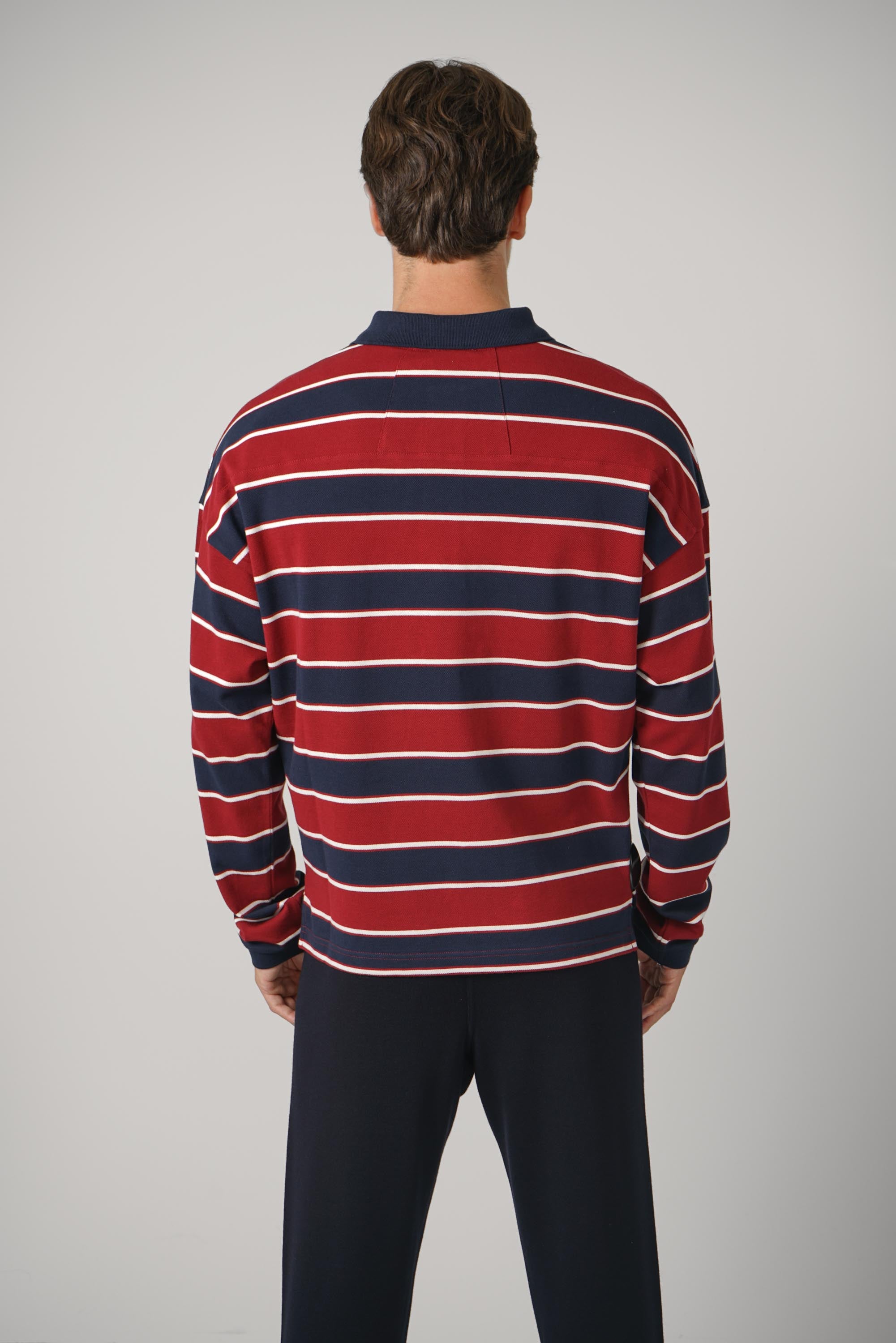 Fontaine Striped LS Polo Shirt – Bordeaux / Blue / White