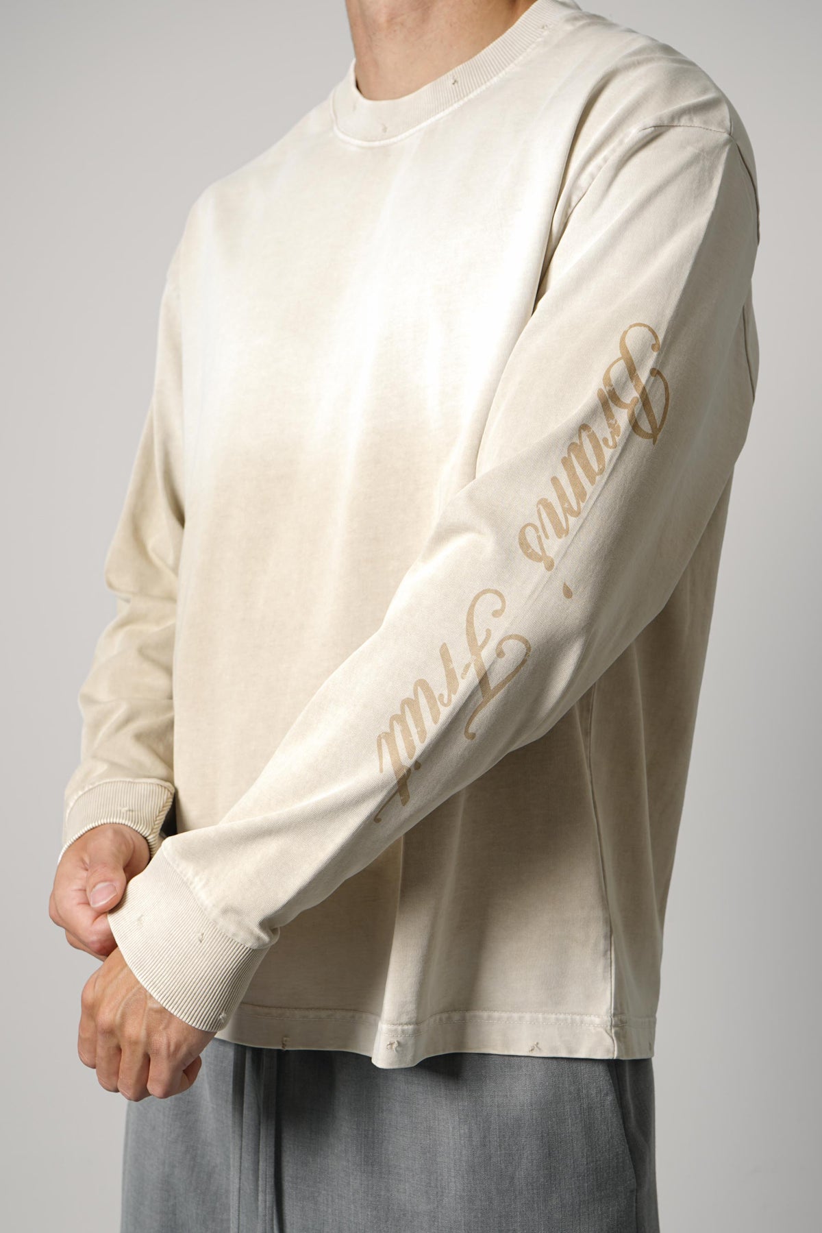 Brams Fruit Distressed Script Logo Longsleeve – Washed Clay