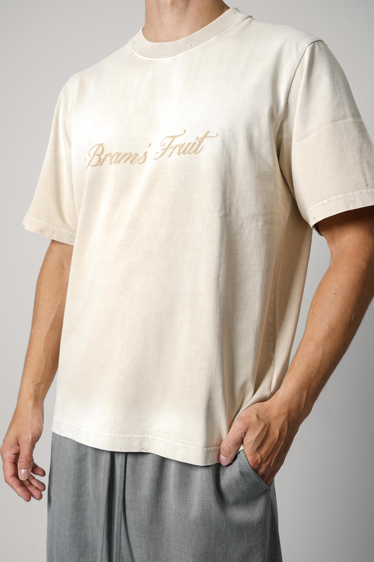 Brams Fruit Distressed Script Logo T-shirt – Clay