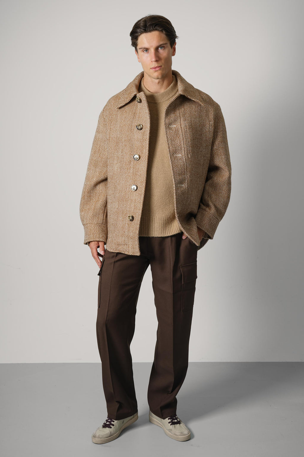 Ami Paris Buttoned Jacket – Chocolate Brown/Ivory