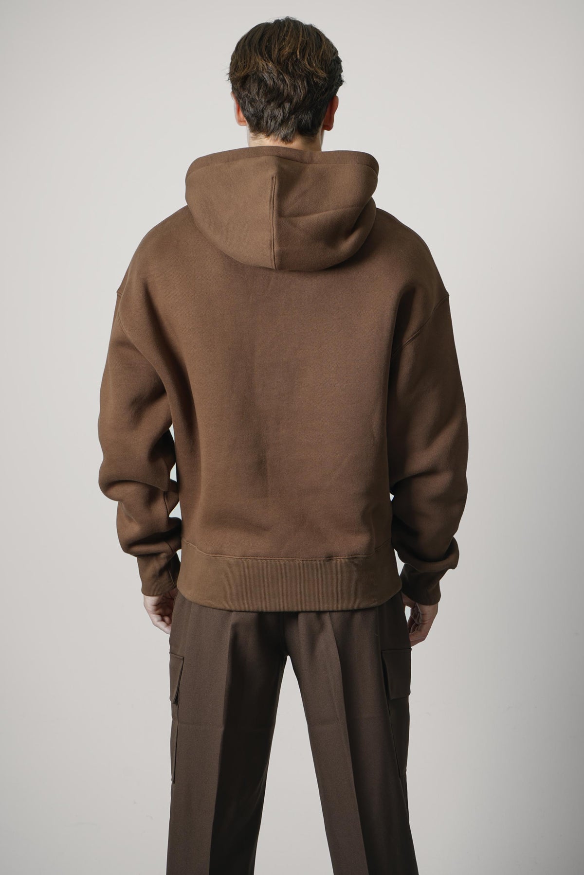 Ami Paris Hoodie with Tonal Embossed Big Ami de Coeur – Chocolate Brown