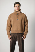 Ami Paris High Buttoned Collar Sweater – Camel