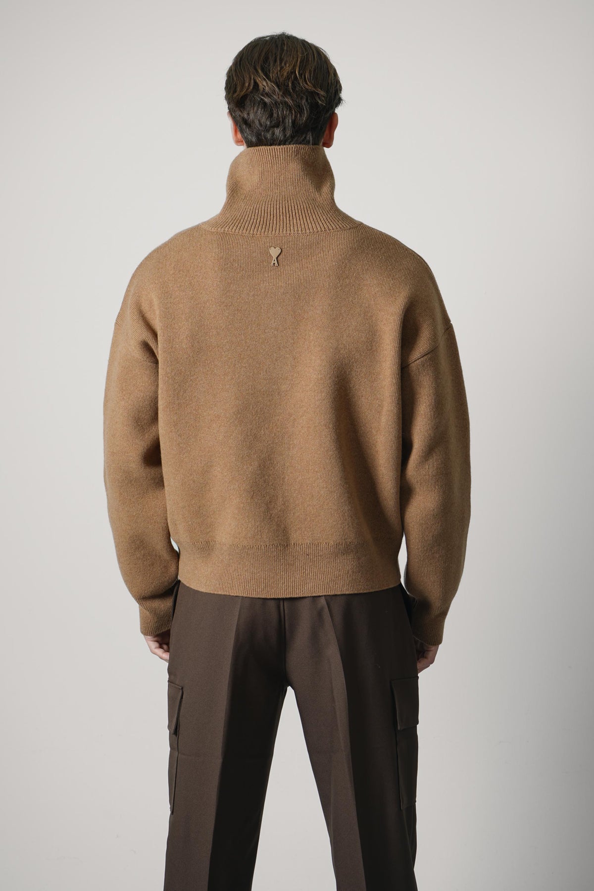 Ami Paris High Buttoned Collar Sweater – Camel