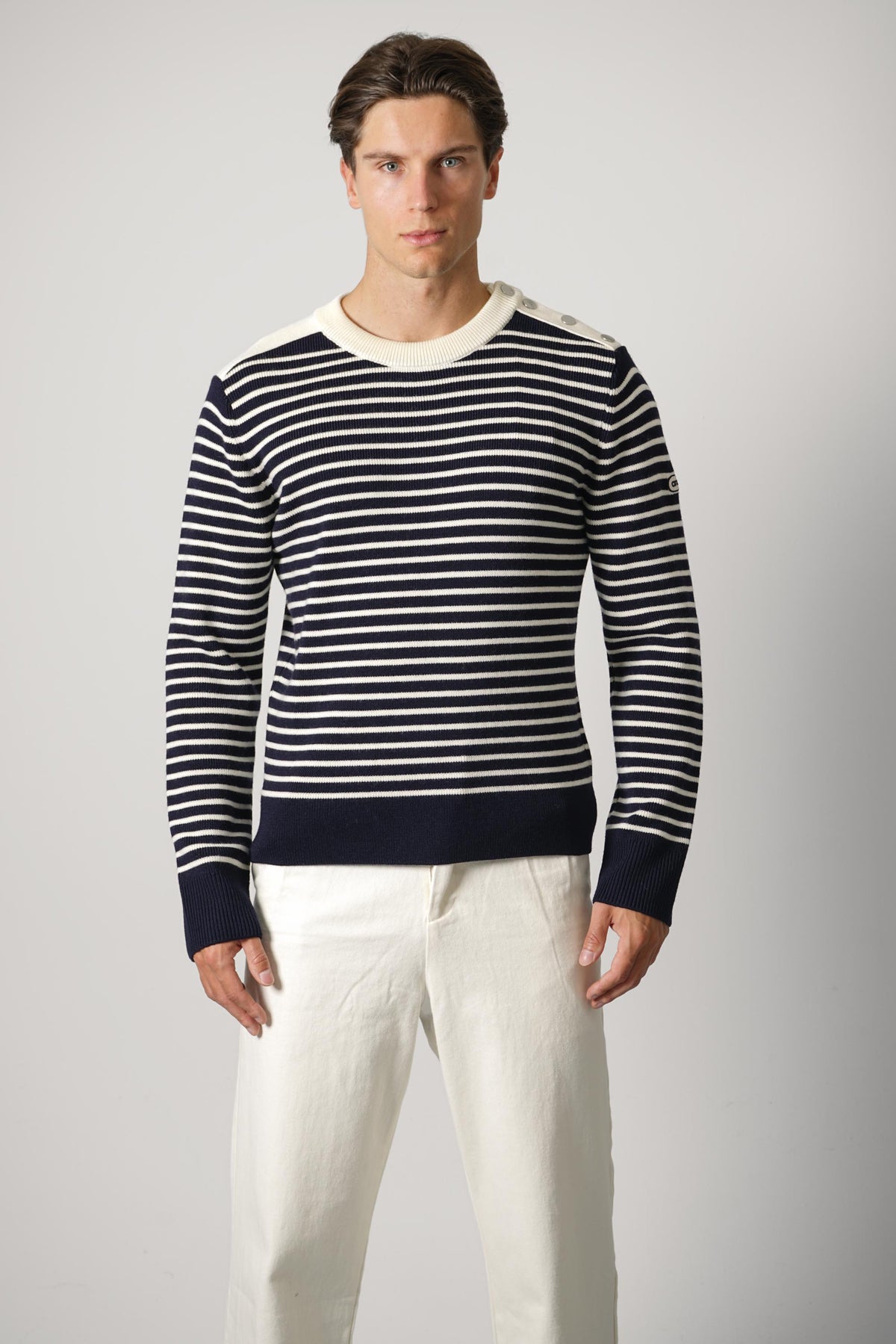Ami Paris Striped Crewneck Sweater – Navy/Ivory