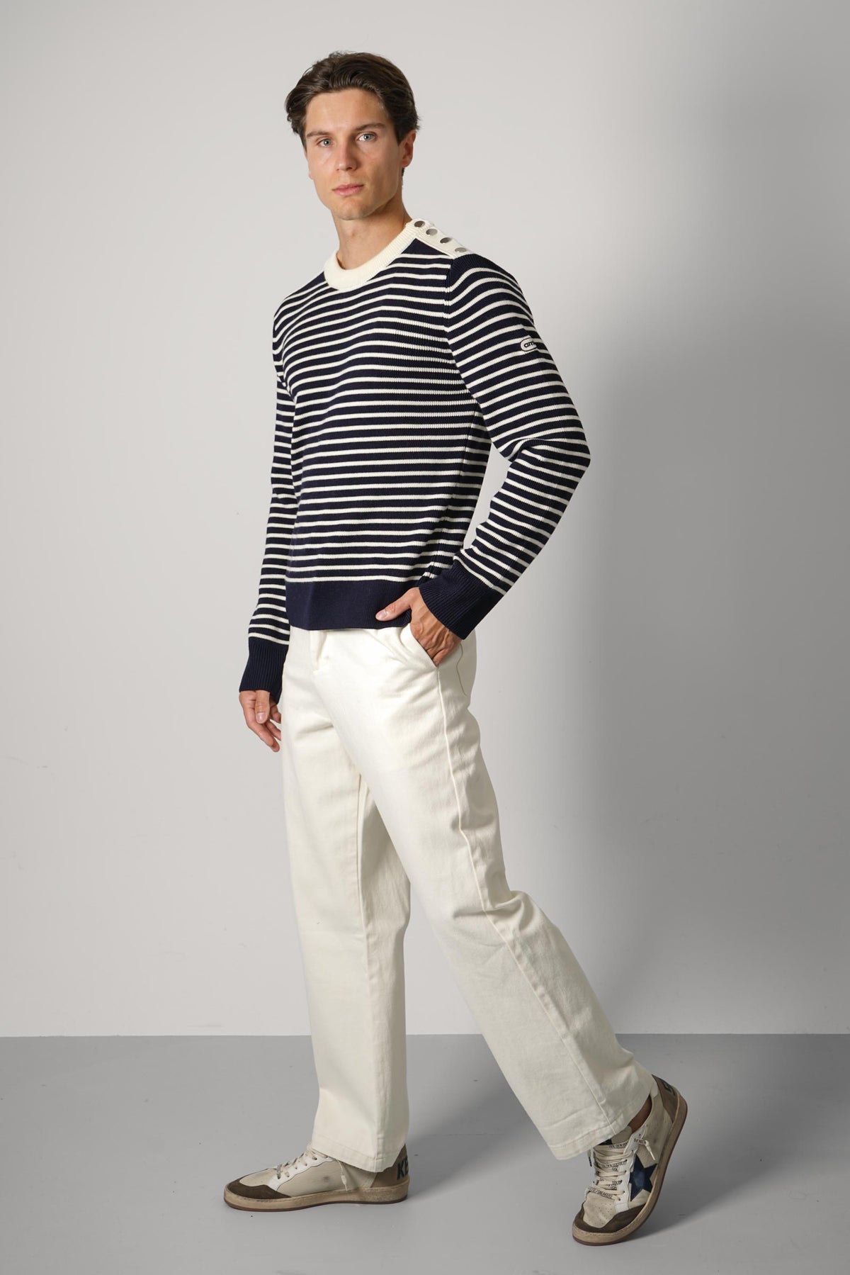 Ami Paris Striped Crewneck Sweater – Navy/Ivory