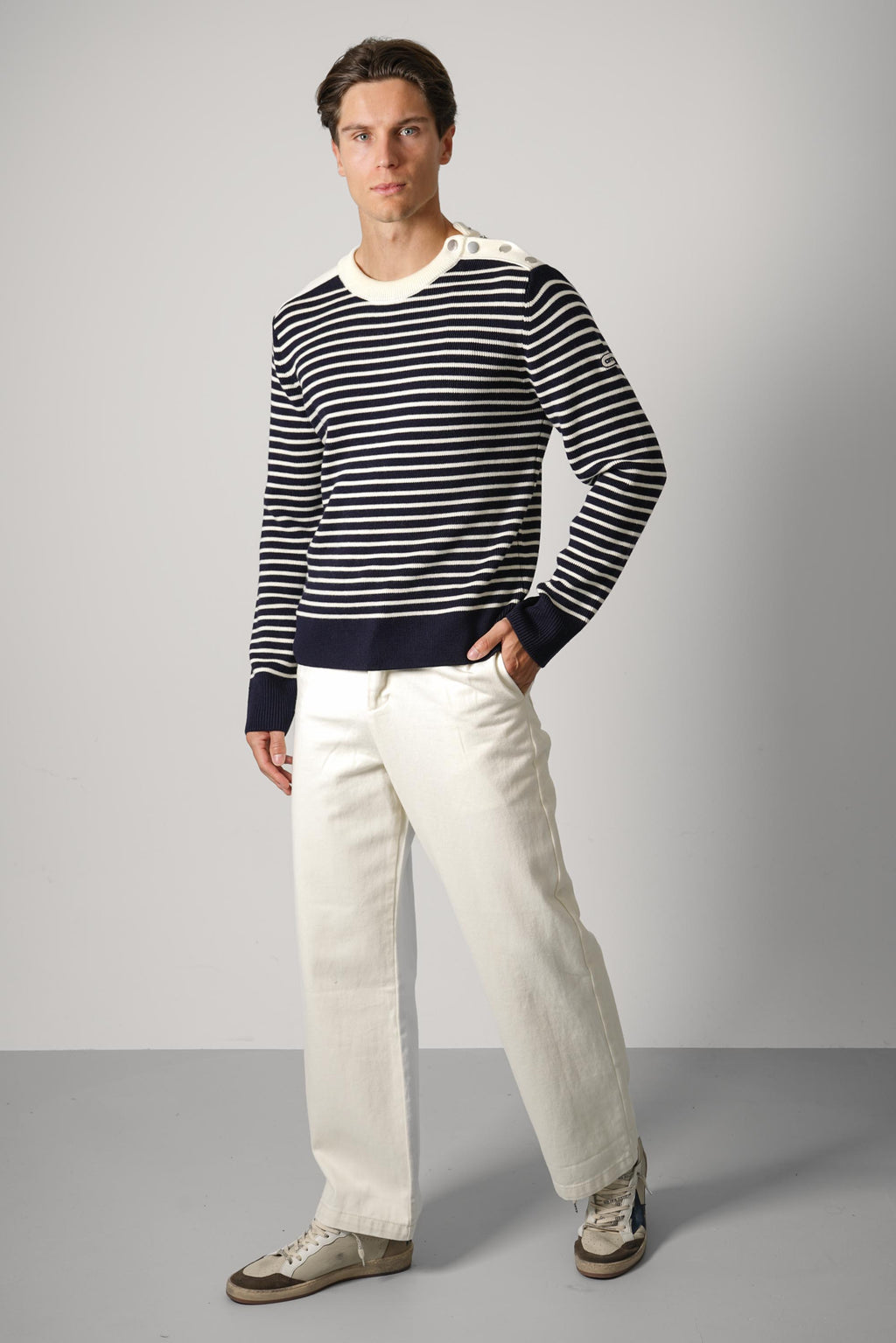 Ami Paris Striped Crewneck Sweater – Navy/Ivory