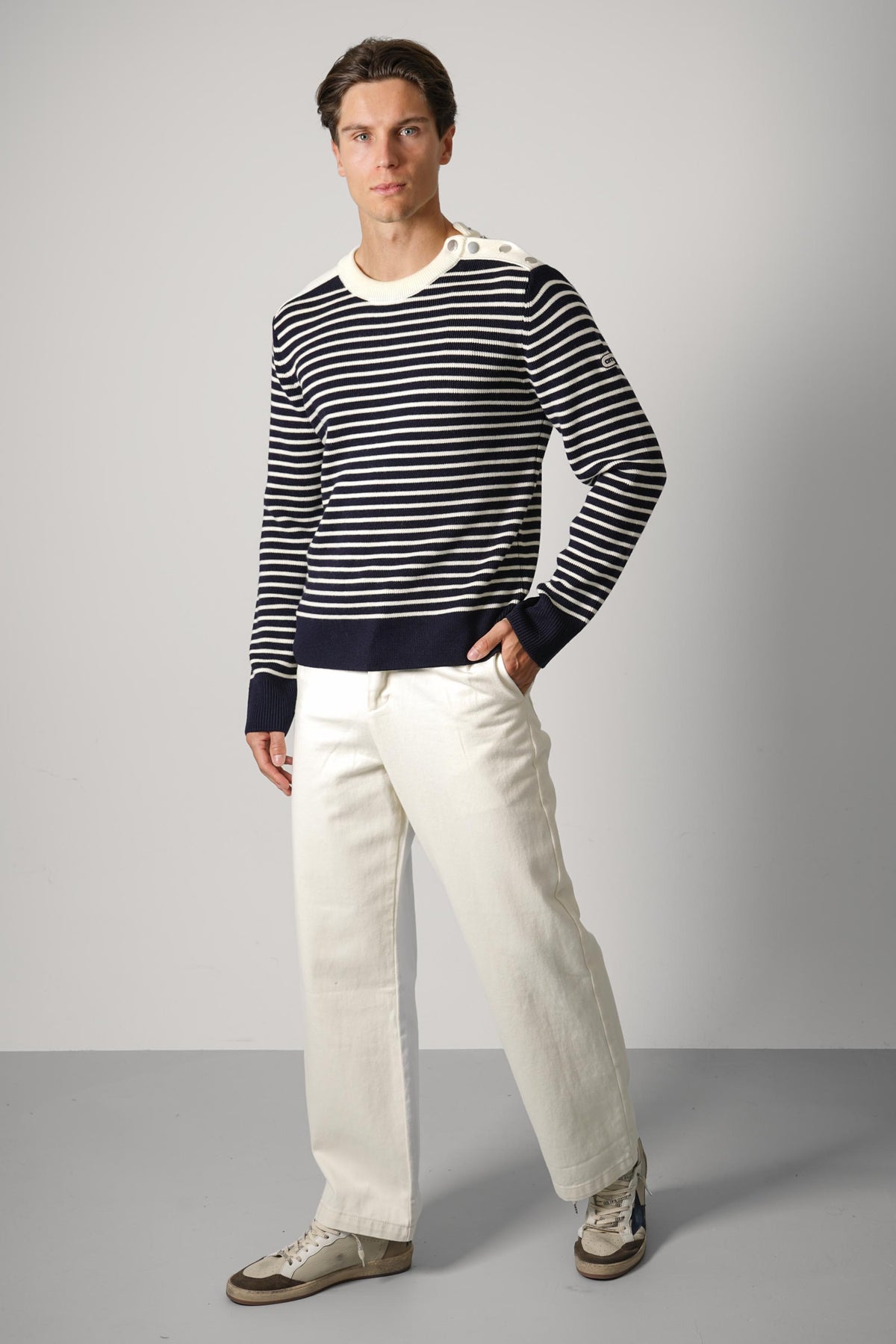 Ami Paris Striped Crewneck Sweater – Navy/Ivory
