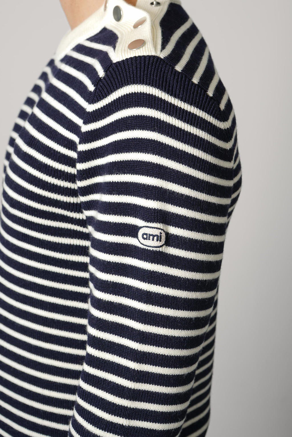 Ami Paris Striped Crewneck Sweater – Navy/Ivory