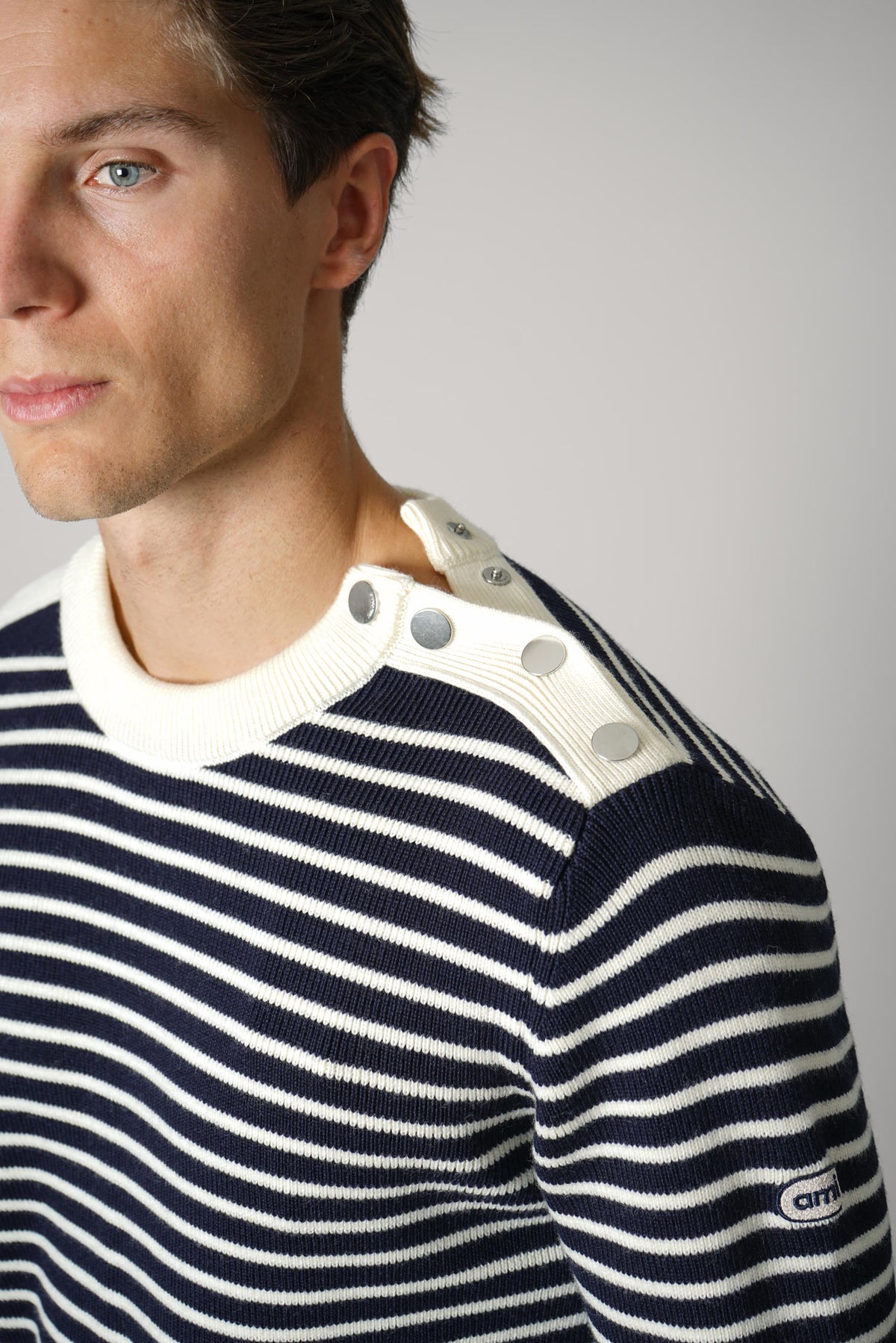 Ami Paris Striped Crewneck Sweater – Navy/Ivory