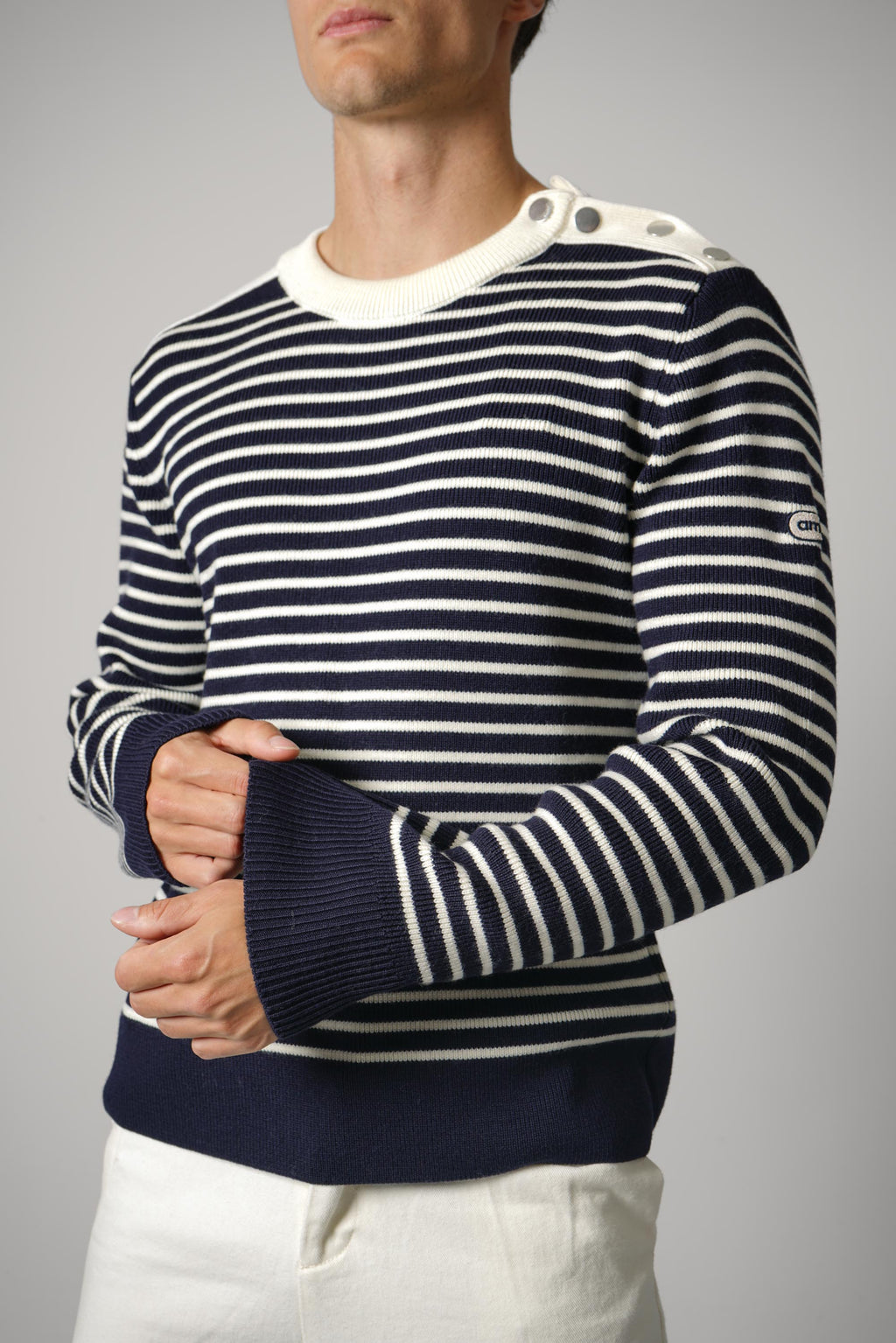 Ami Paris Striped Crewneck Sweater – Navy/Ivory