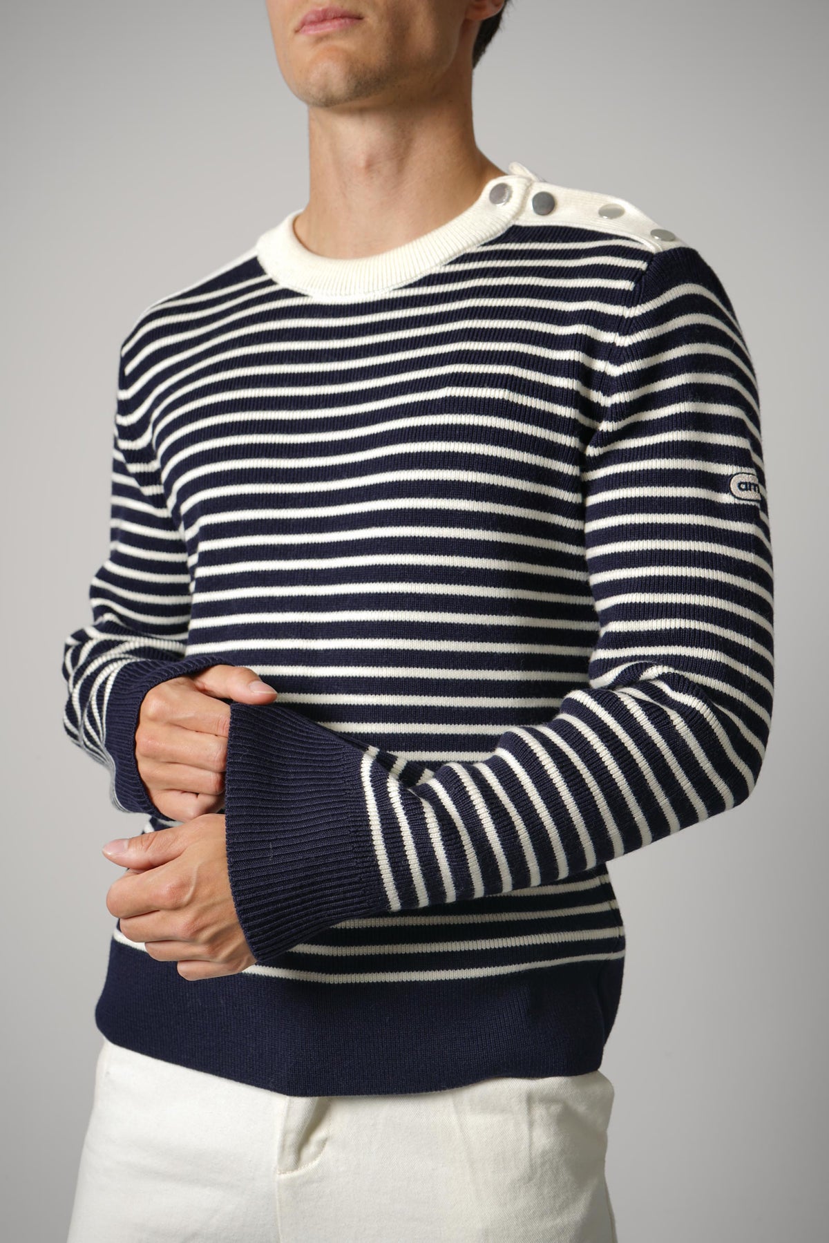 Ami Paris Striped Crewneck Sweater – Navy/Ivory