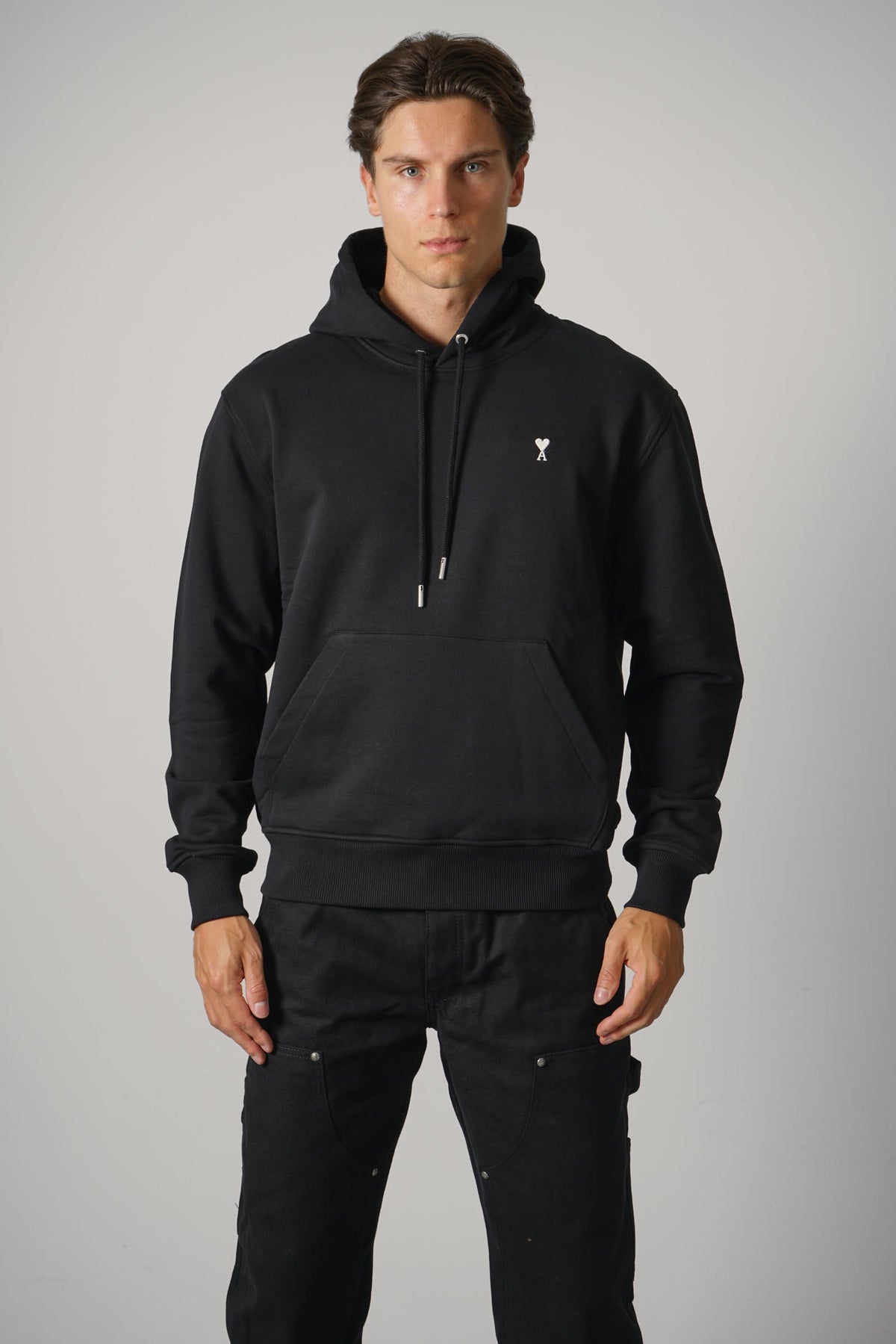 Ami Paris Hoodie with Contrasted Ami de Coeur – Black/White Cream