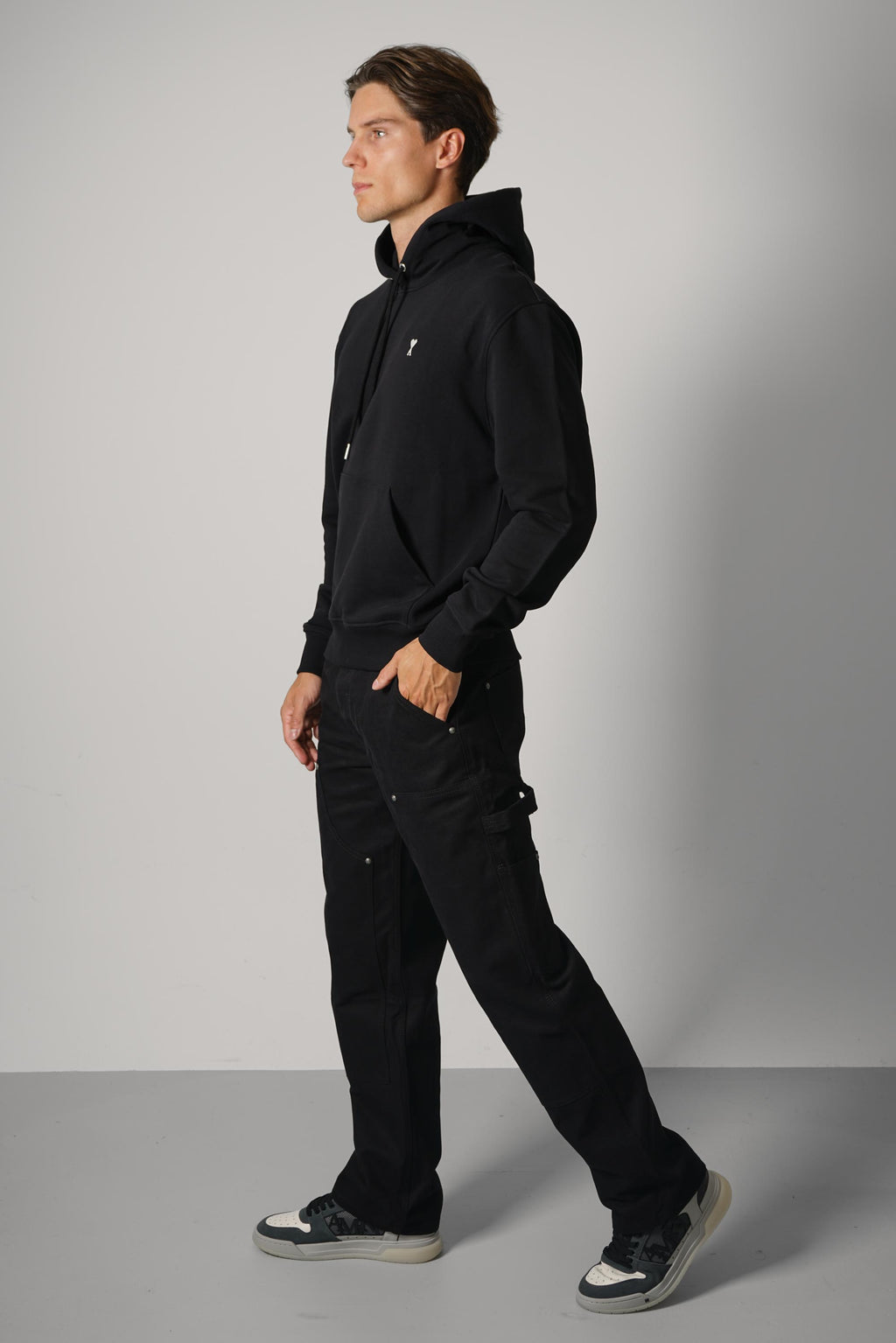 Ami Paris Hoodie with Contrasted Ami de Coeur – Black/White Cream
