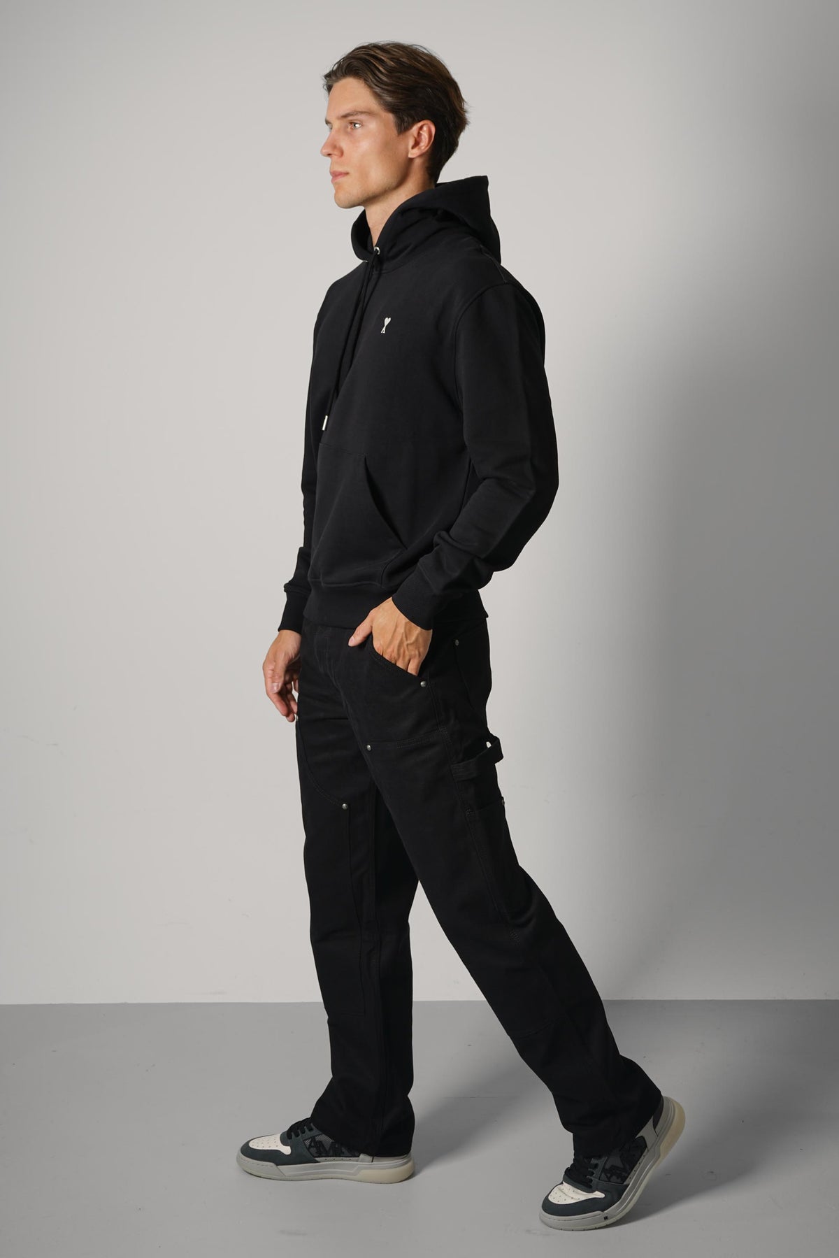 Ami Paris Hoodie with Contrasted Ami de Coeur – Black/White Cream